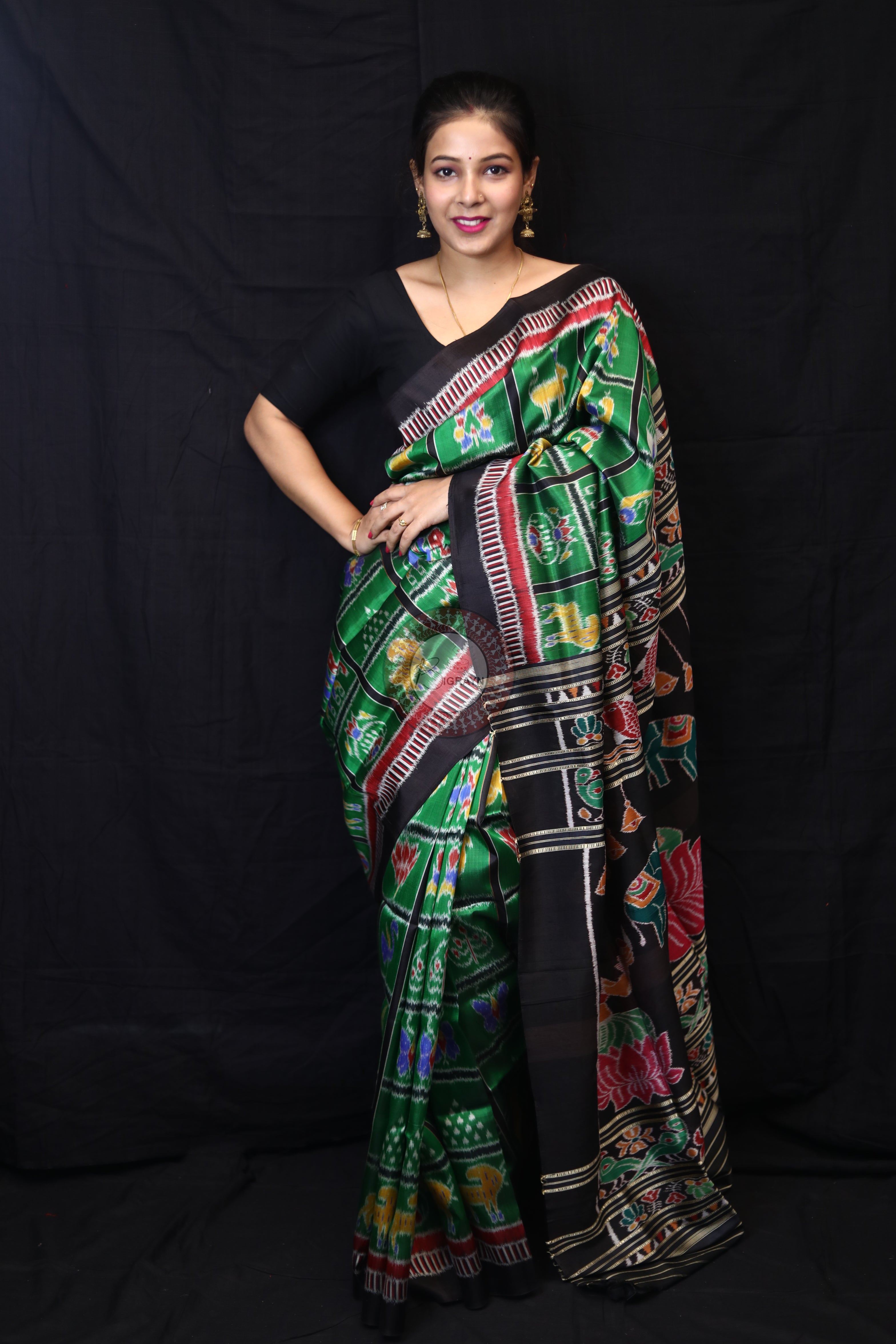 Green Nabakothi Kathifera Border Mulberry Silk Saree