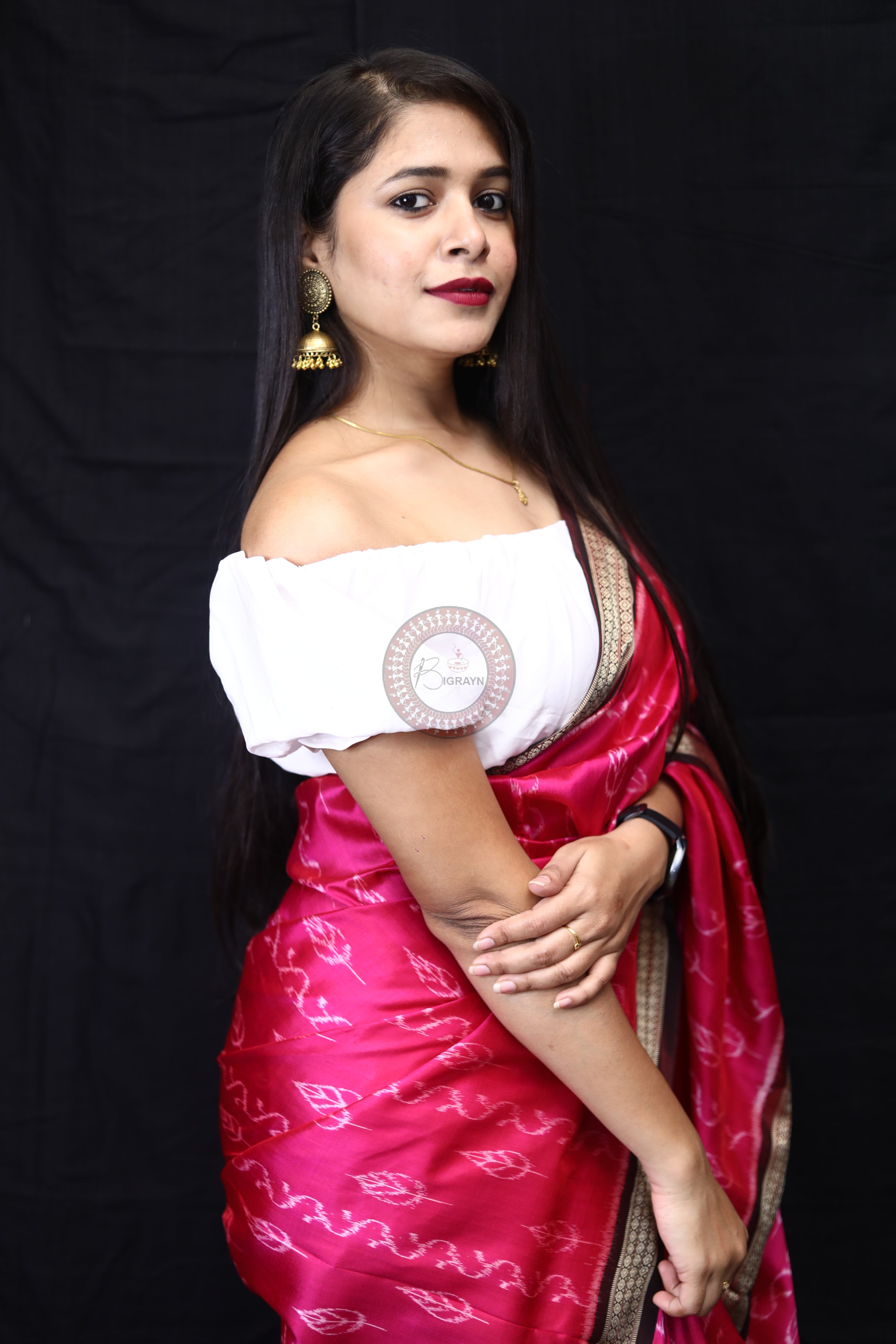 Magenta Coffee Body Leaves Mulberry Silk Saree
