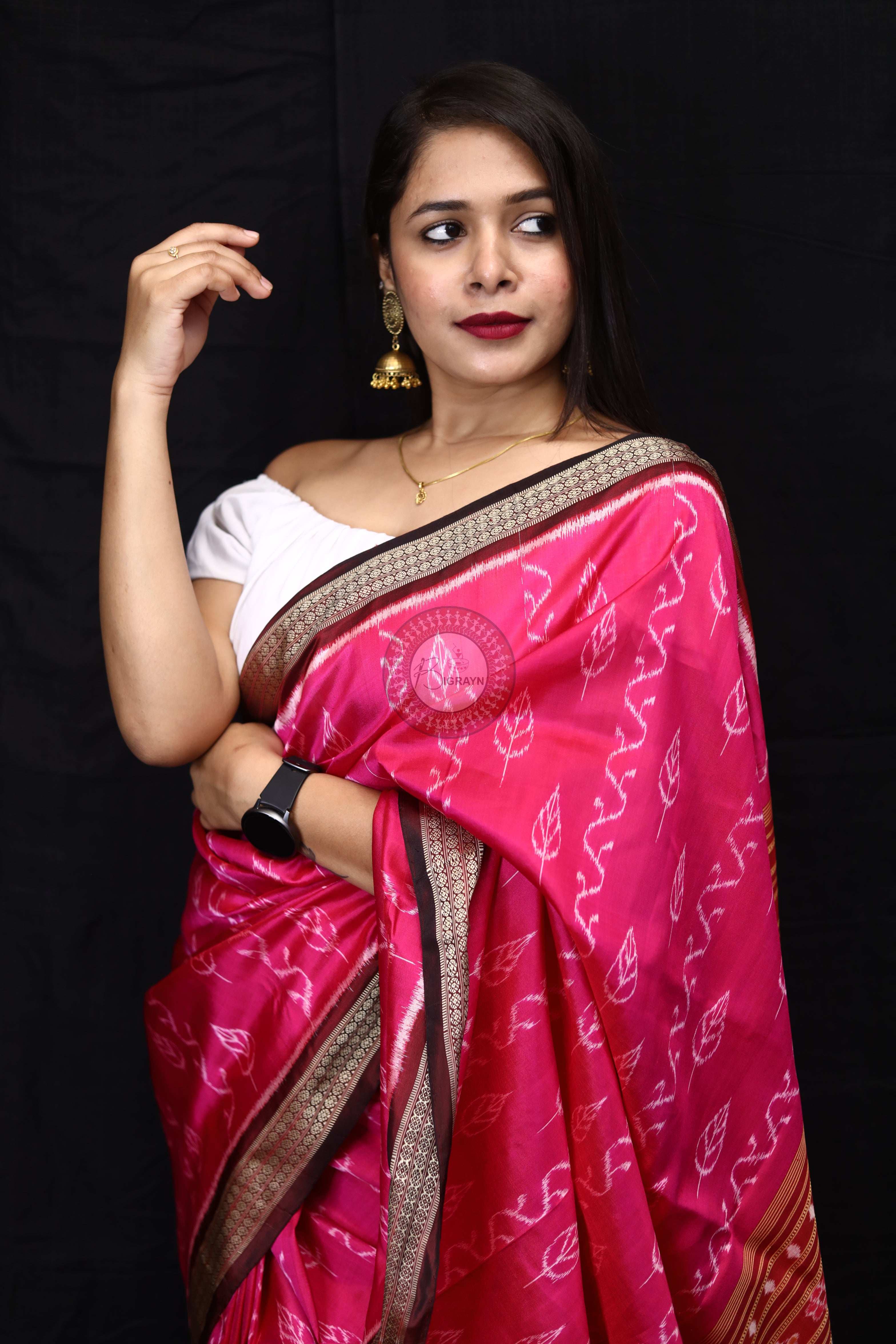 Magenta Coffee Body Leaves Mulberry Silk Saree