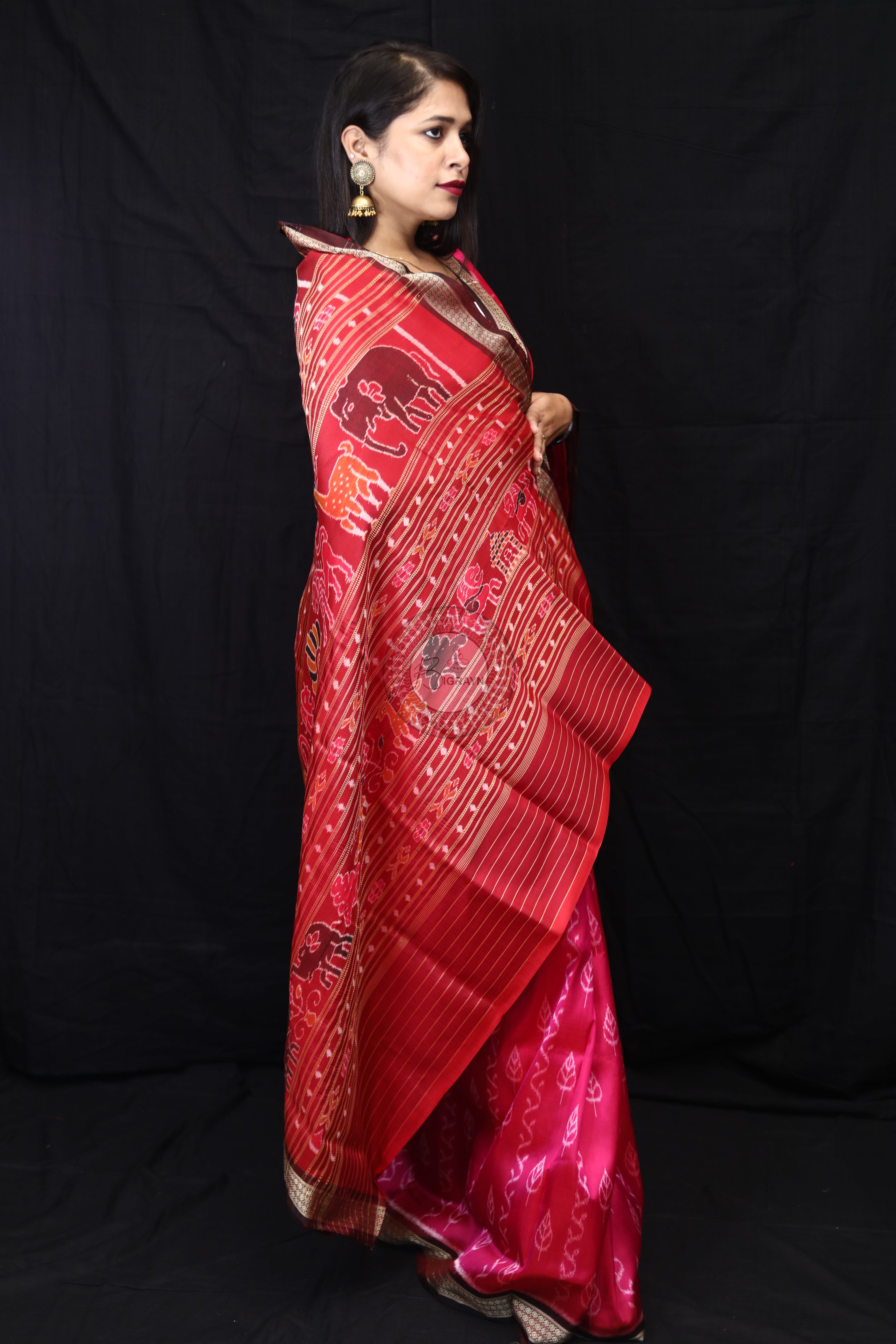 Magenta Coffee Body Leaves Mulberry Silk Saree