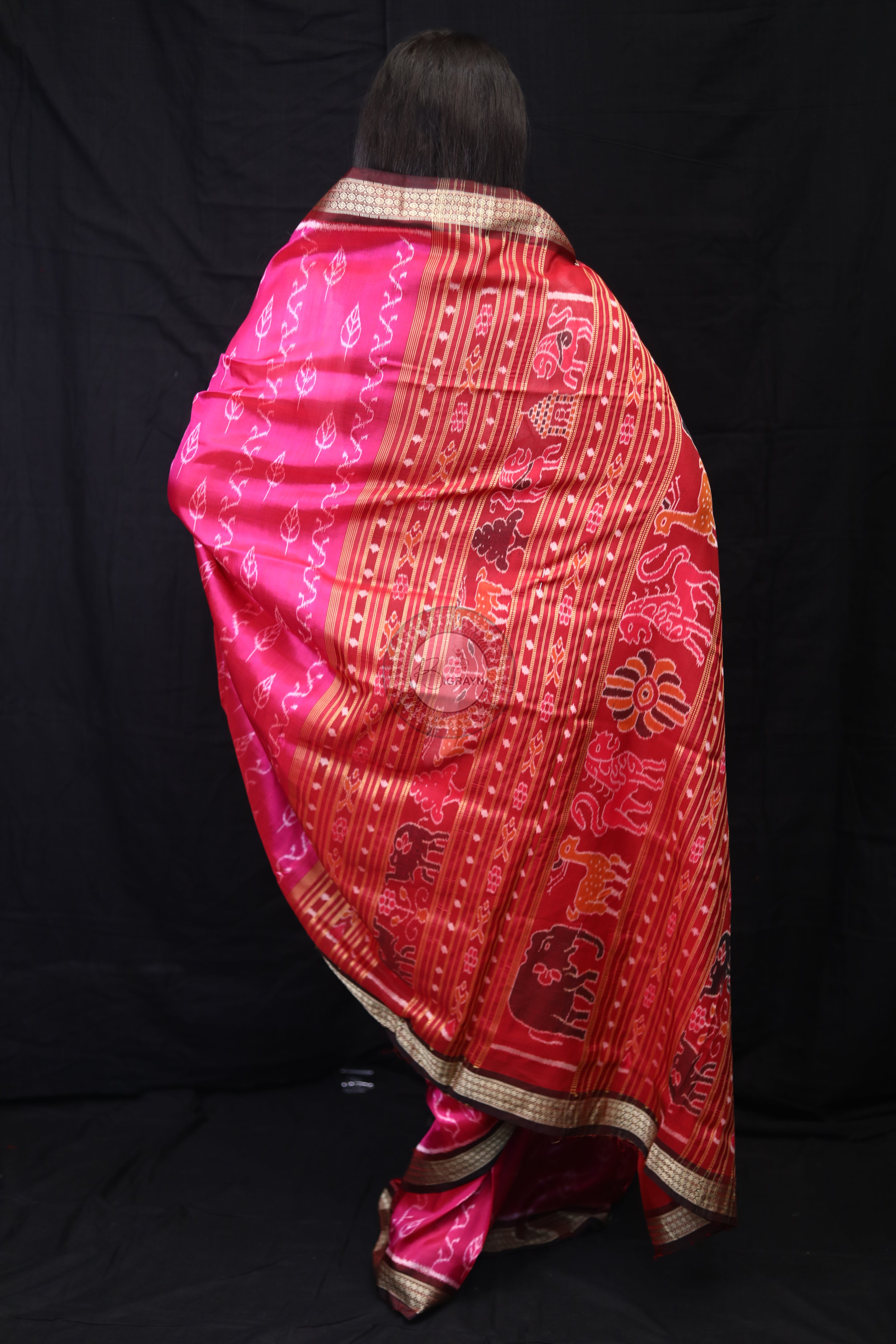 Magenta Coffee Body Leaves Mulberry Silk Saree