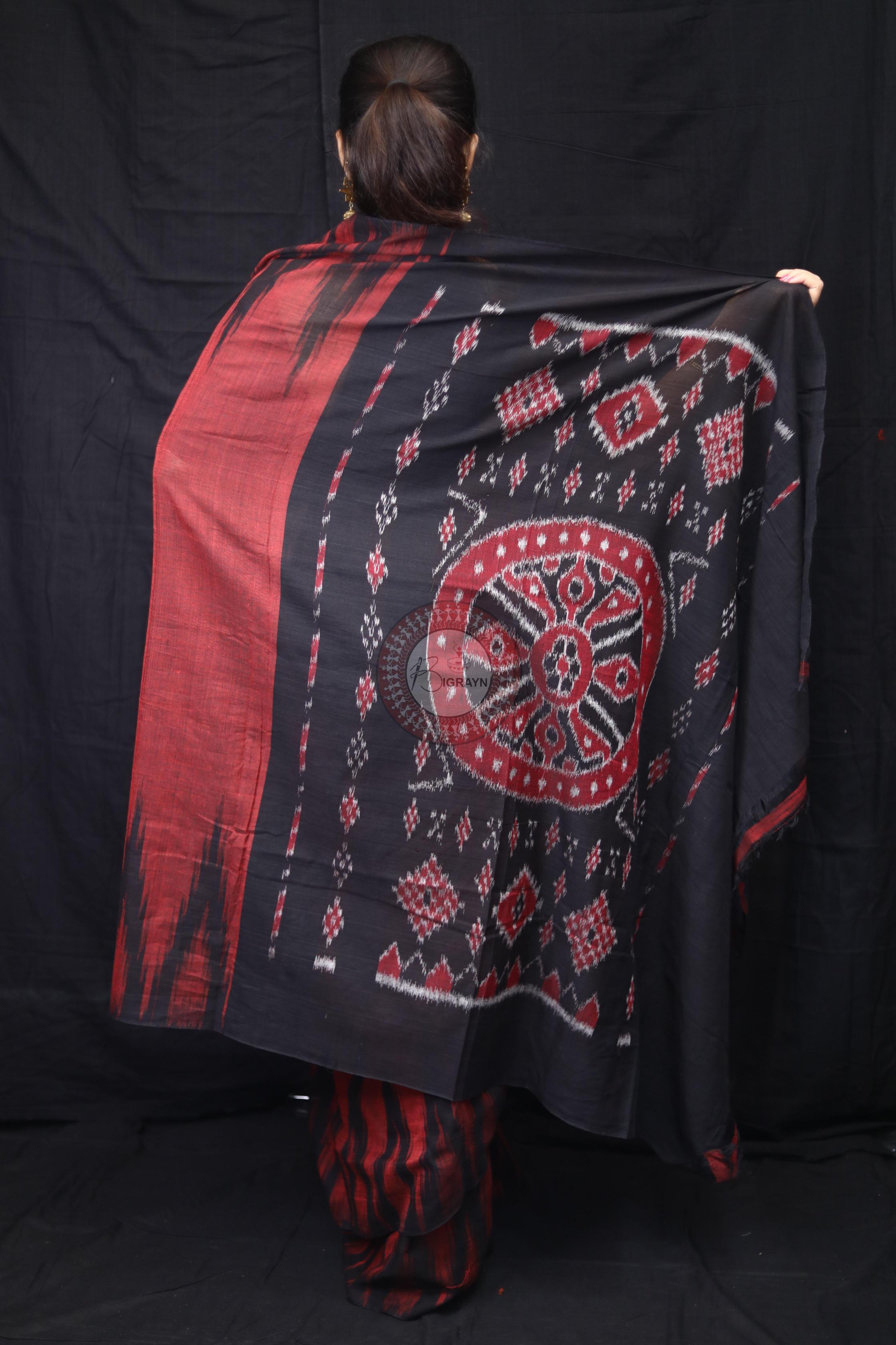 Maroon Black Kargil Kumbha Cotton Saree