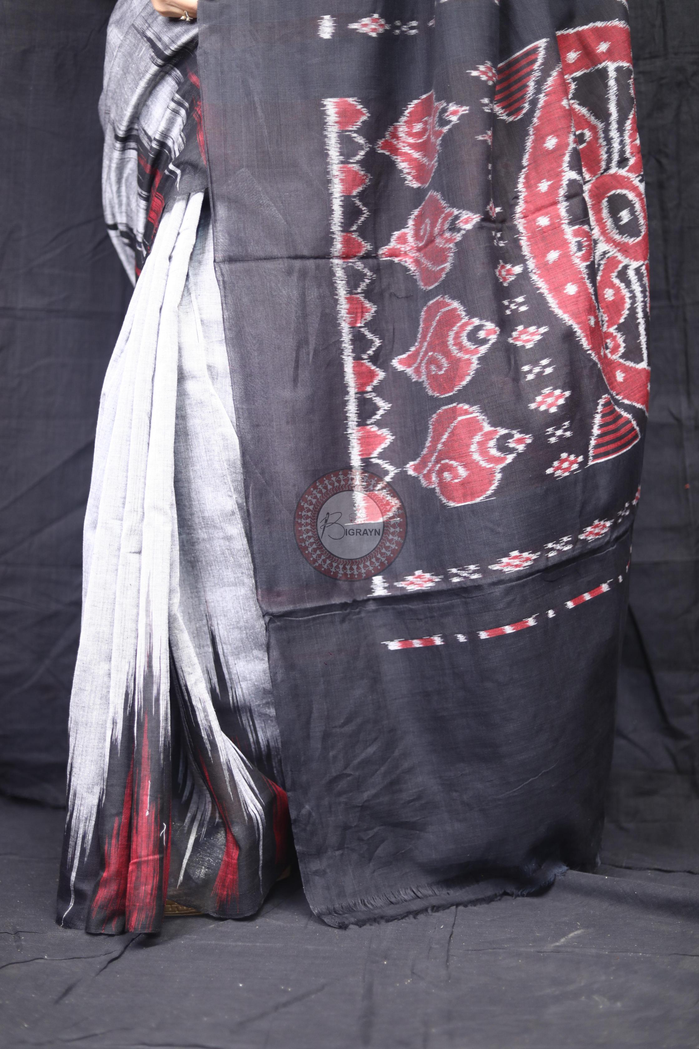 Grey Black Kargil Kumbha Cotton Saree