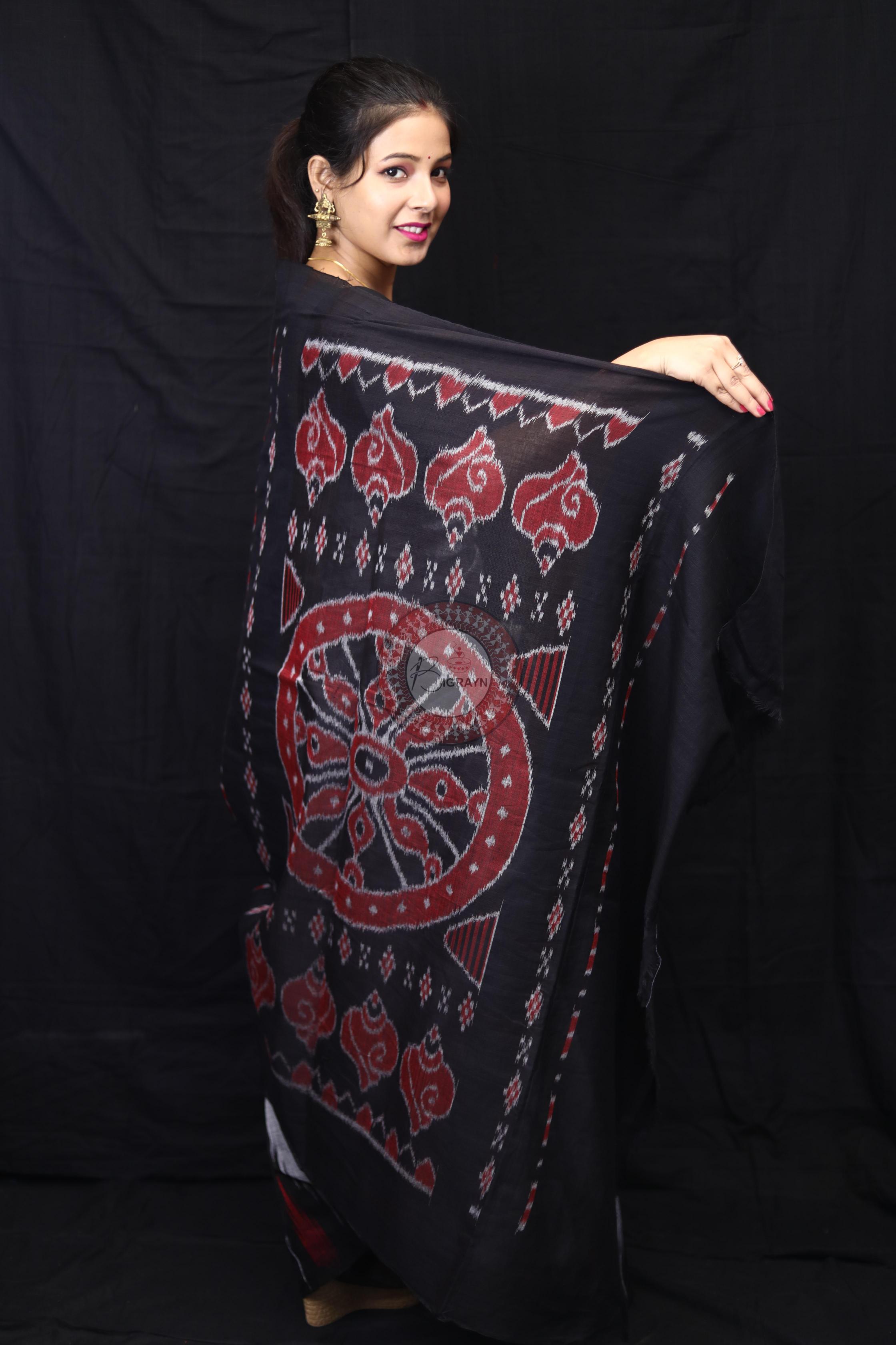 Grey Black Kargil Kumbha Cotton Saree