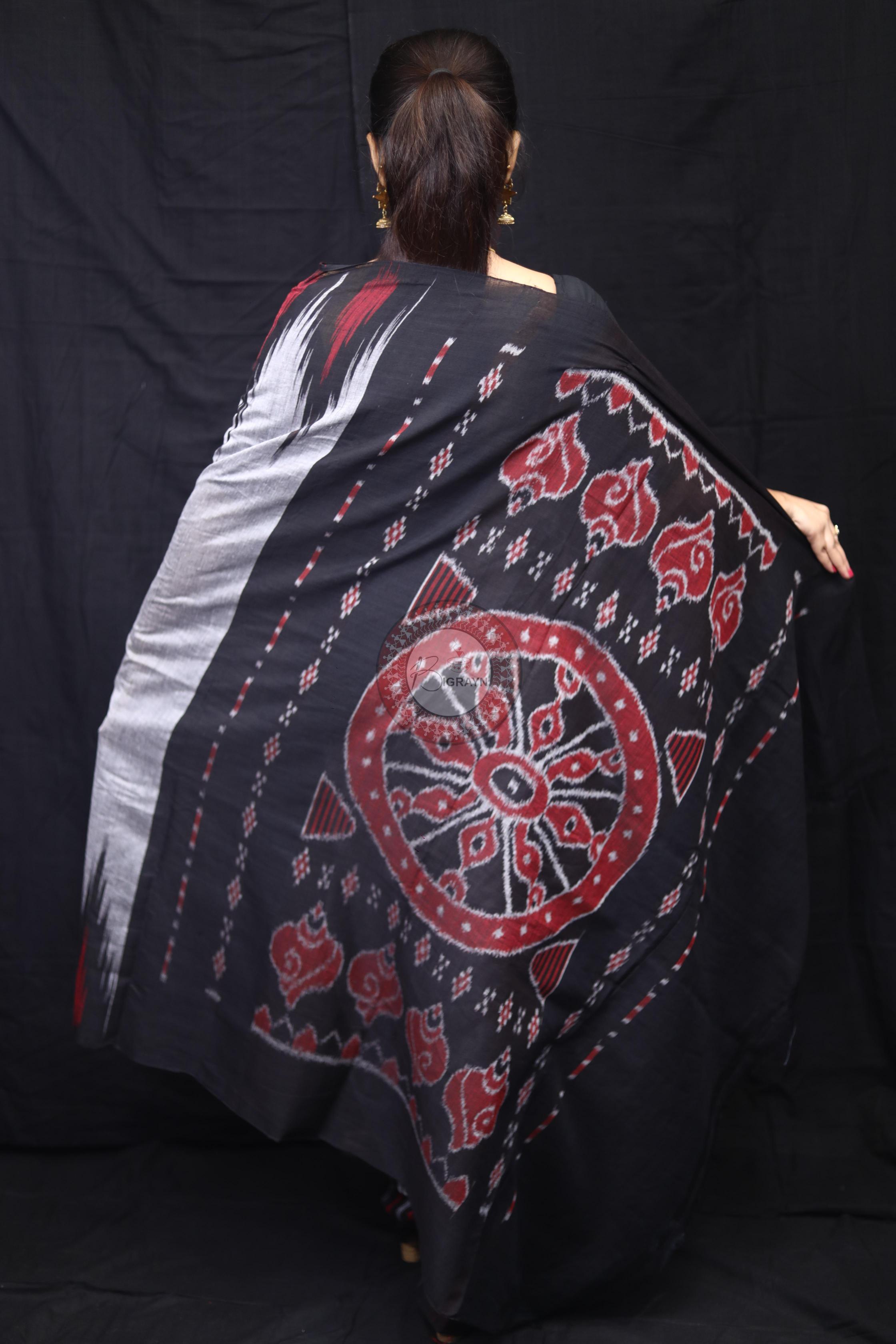 Grey Black Kargil Kumbha Cotton Saree