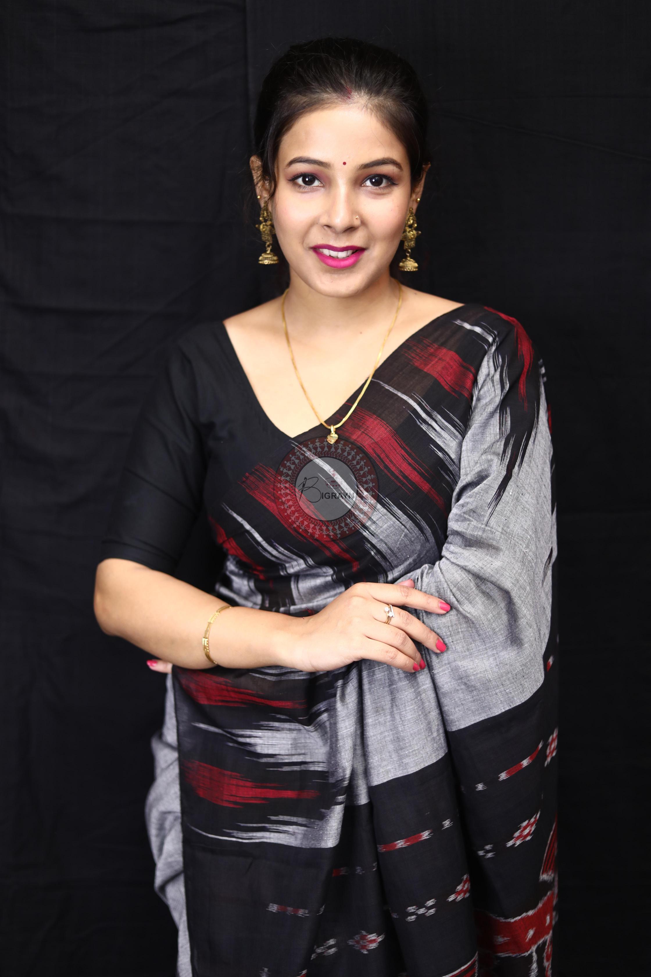 Grey Black Kargil Kumbha Cotton Saree