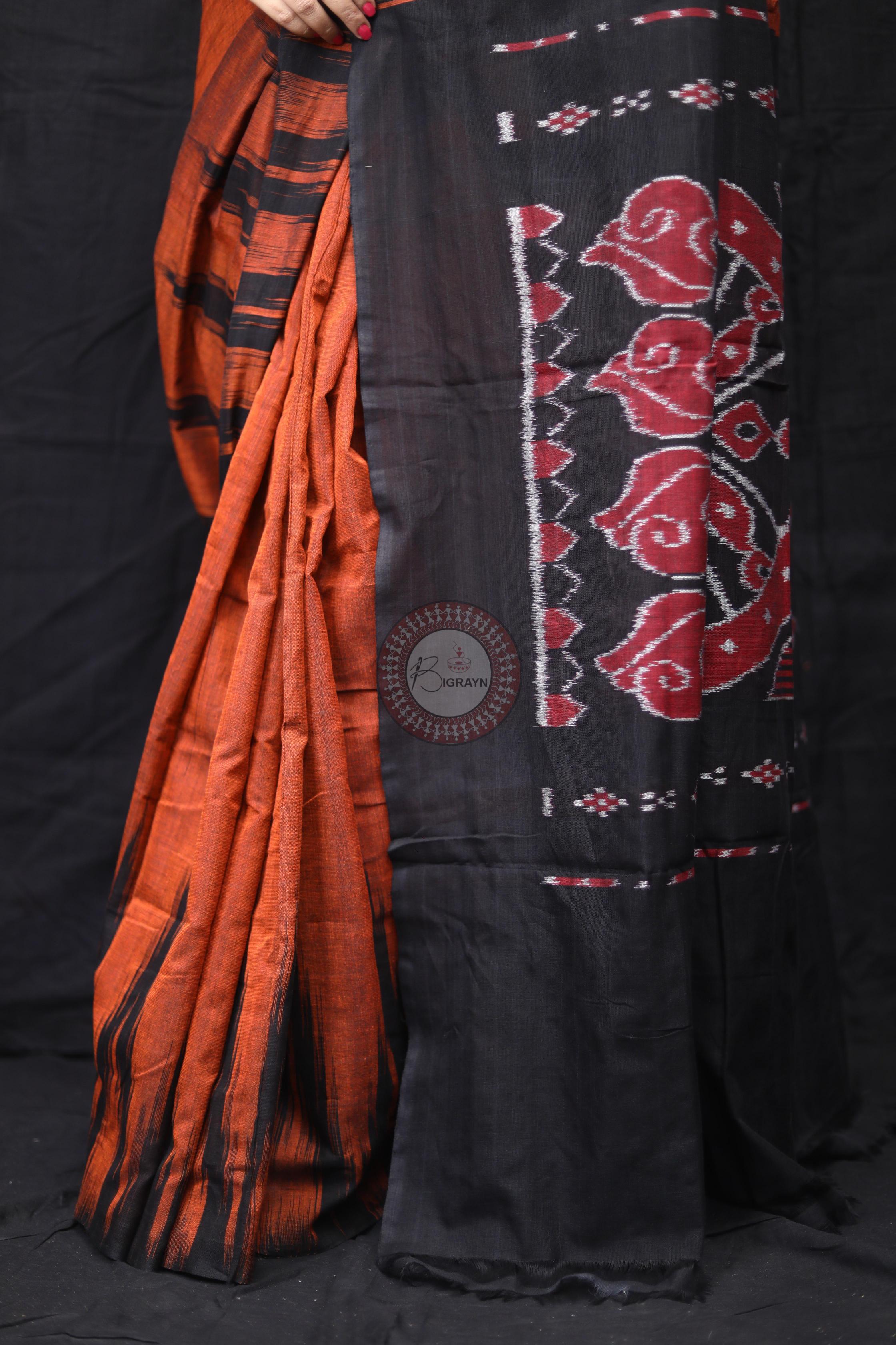 Brown Black Kargil Kumbha Cotton Saree