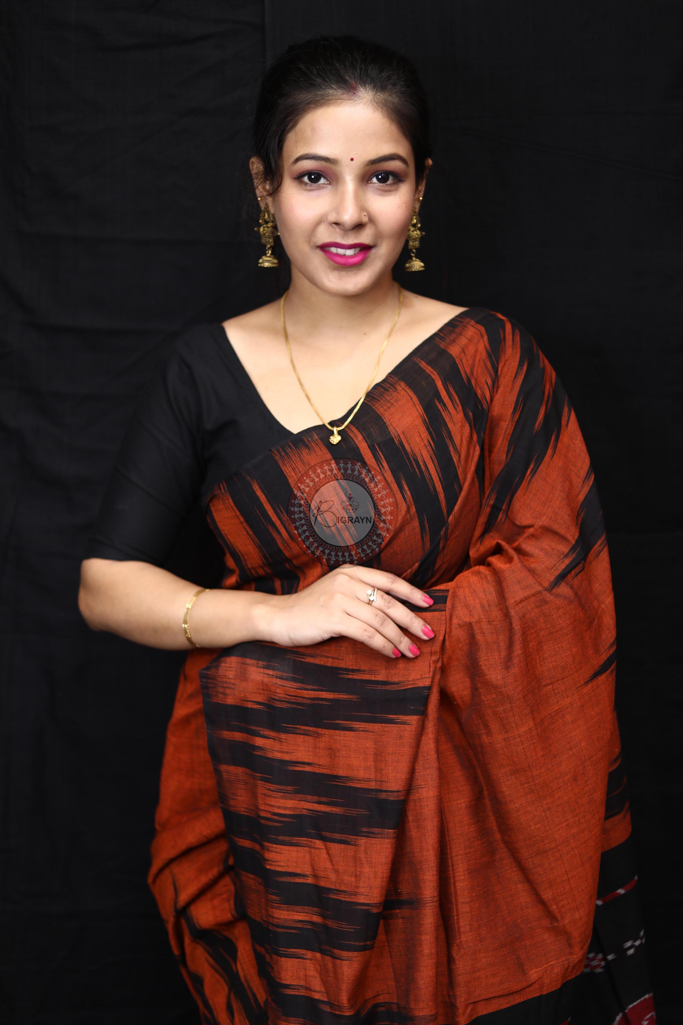 Brown Black Kargil Kumbha Cotton Saree
