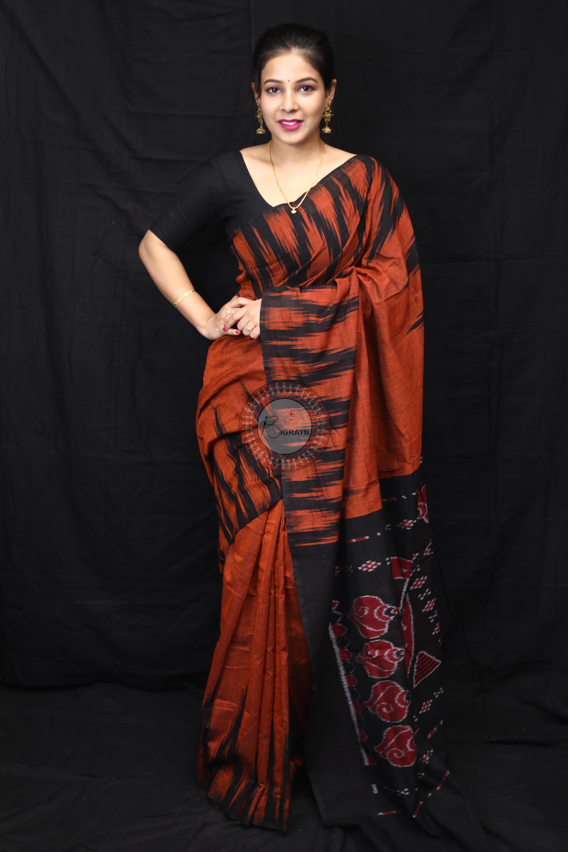 Brown Black Kargil Kumbha Cotton Saree