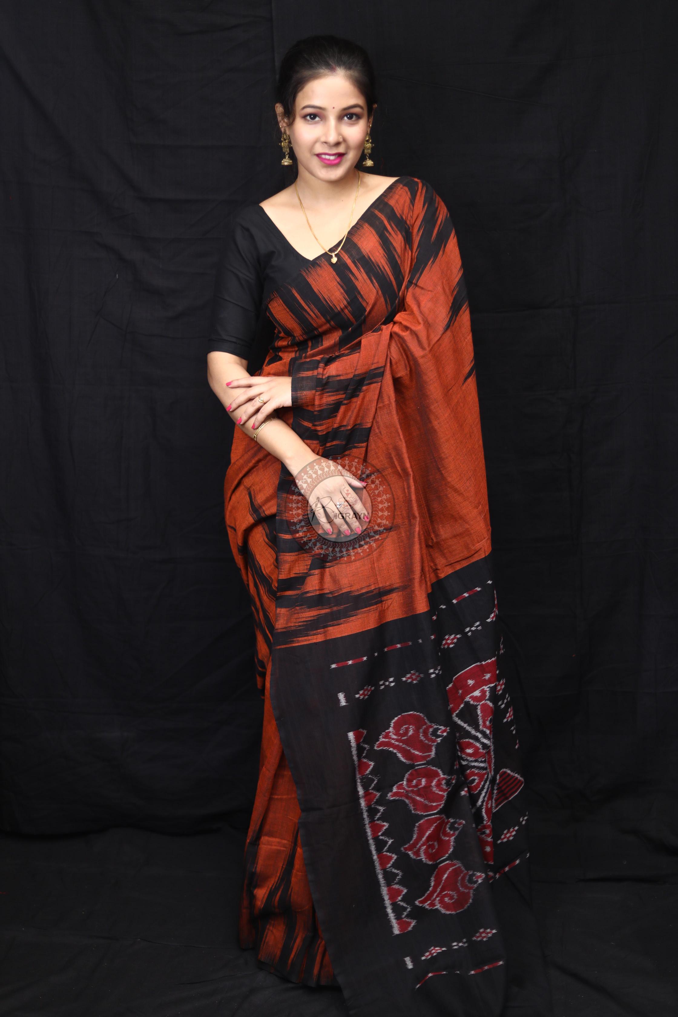Brown Black Kargil Kumbha Cotton Saree