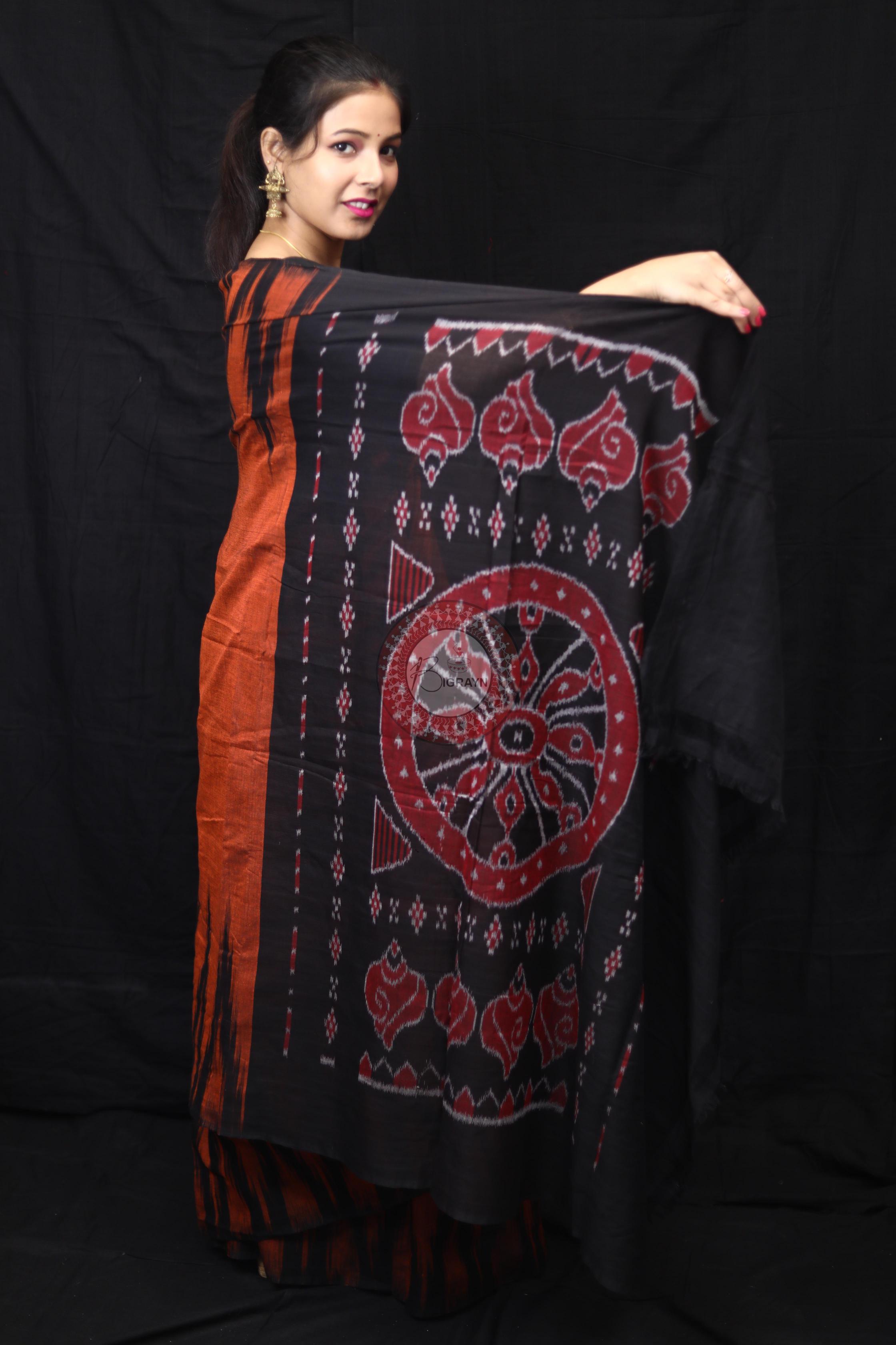 Brown Black Kargil Kumbha Cotton Saree