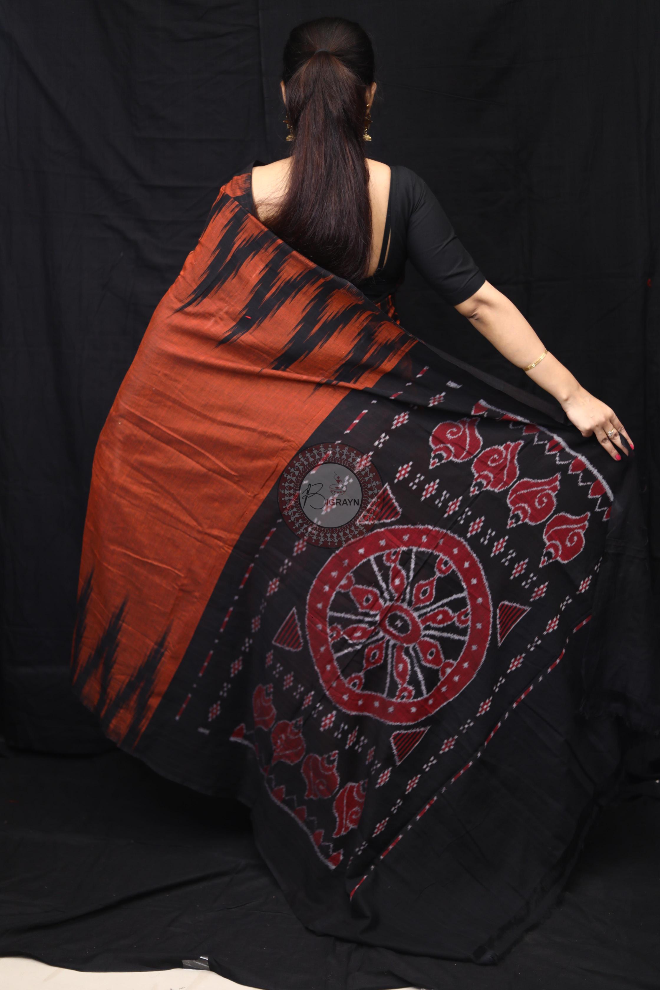 Brown Black Kargil Kumbha Cotton Saree