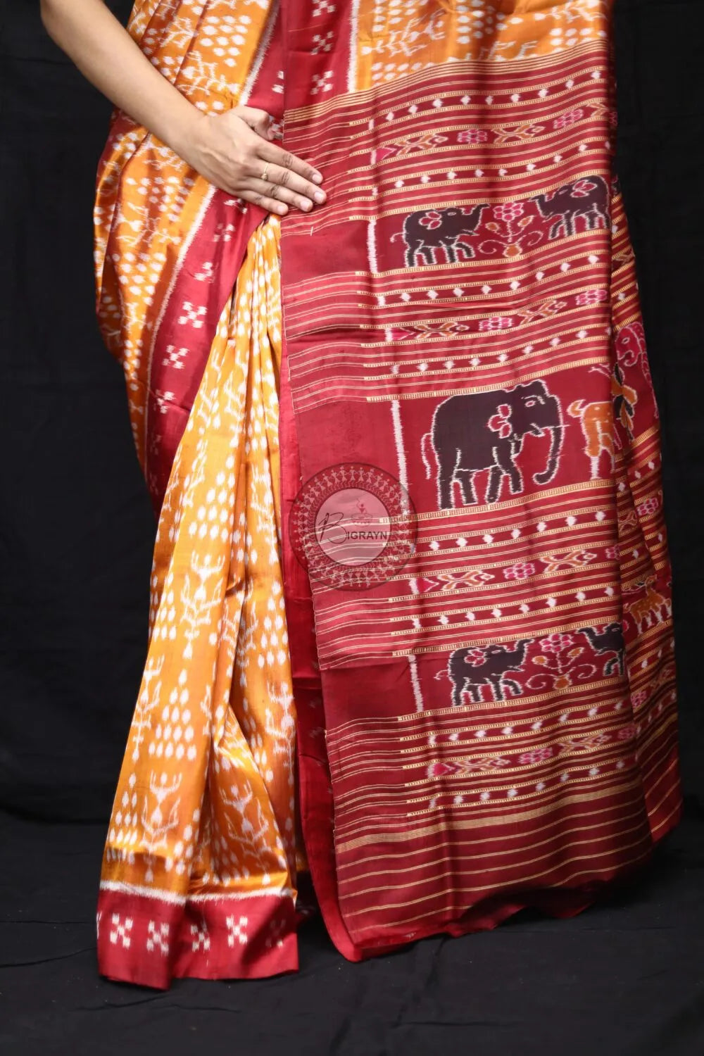 Golden Tribal Chitta Mulberry Silk Saree