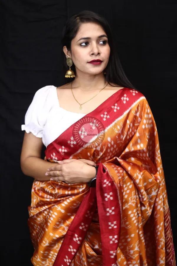 Golden Tribal Chitta Mulberry Silk Saree