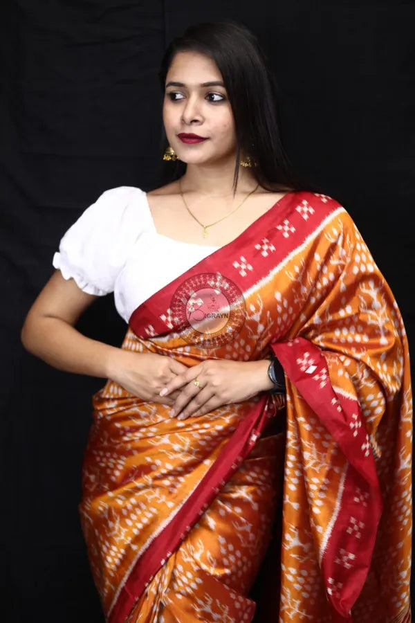 Golden Tribal Chitta Mulberry Silk Saree