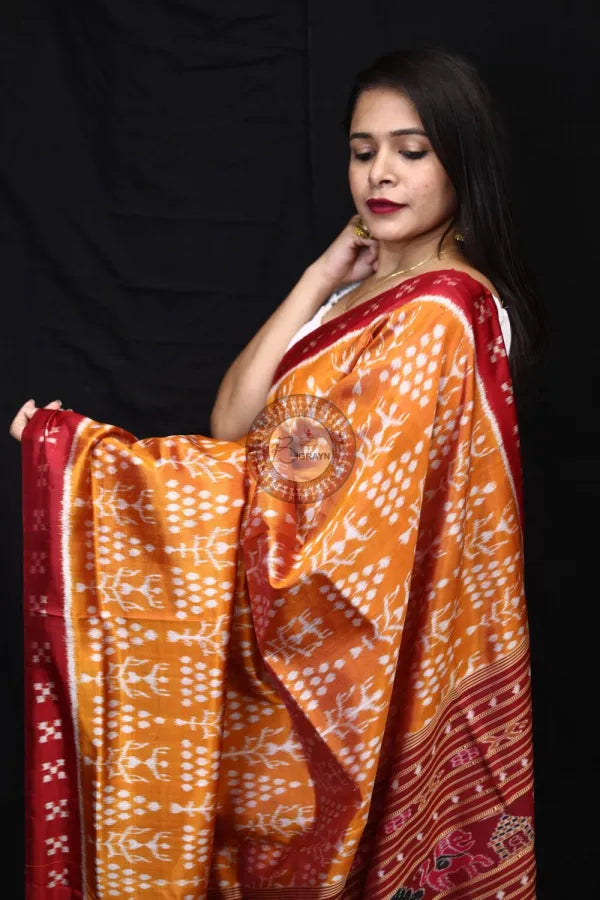 Golden Tribal Chitta Mulberry Silk Saree