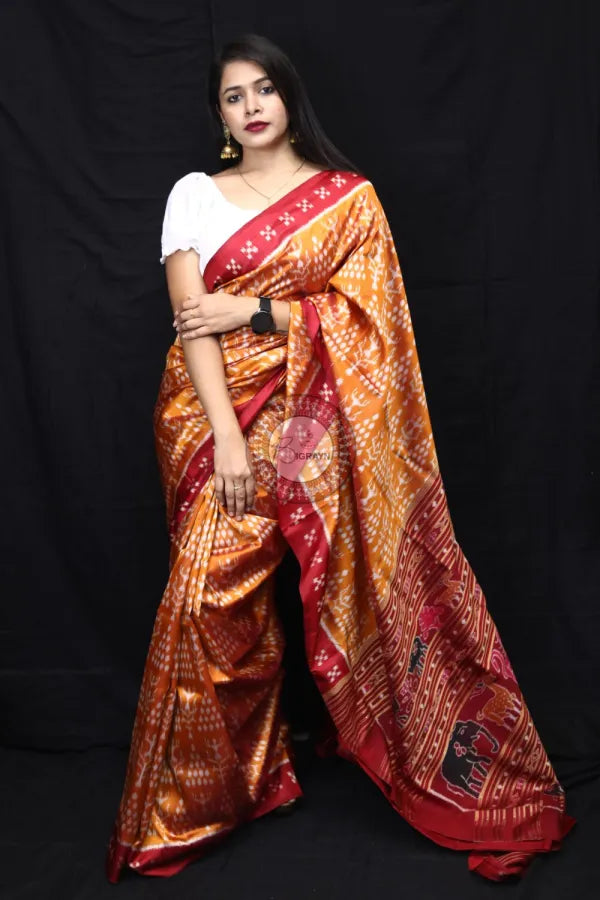 Golden Tribal Chitta Mulberry Silk Saree