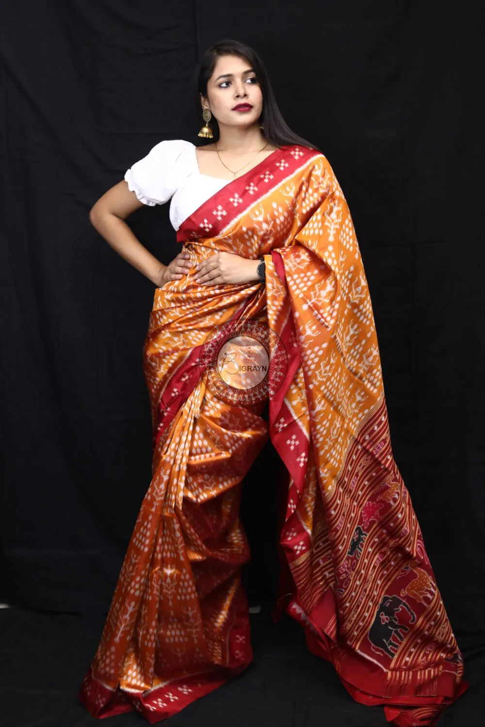 Golden Tribal Chitta Mulberry Silk Saree