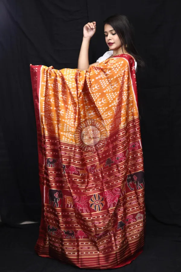 Golden Tribal Chitta Mulberry Silk Saree