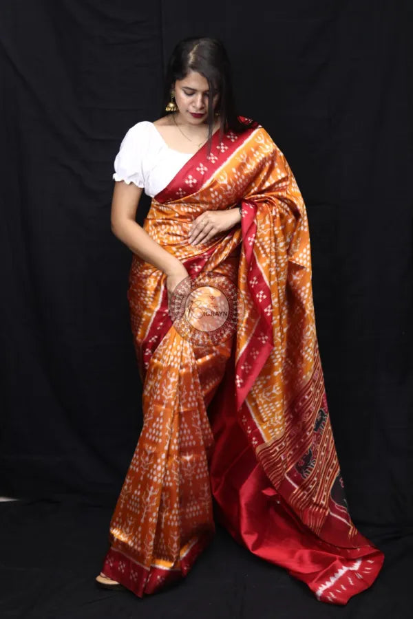 Golden Tribal Chitta Mulberry Silk Saree