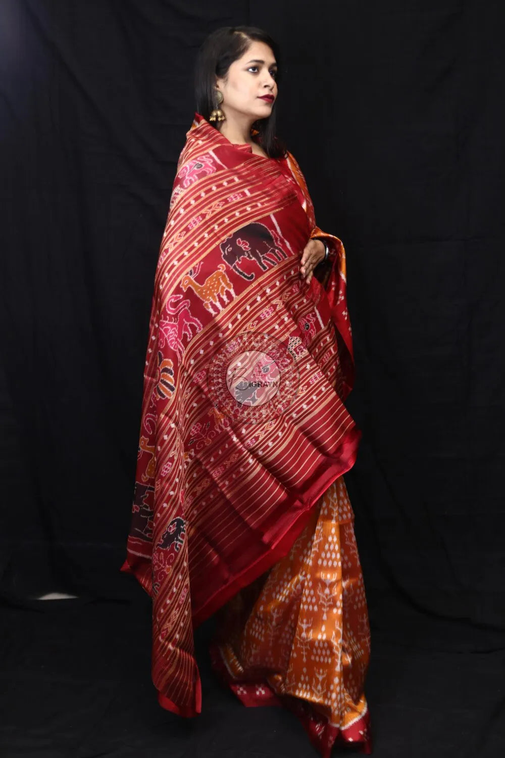 Golden Tribal Chitta Mulberry Silk Saree