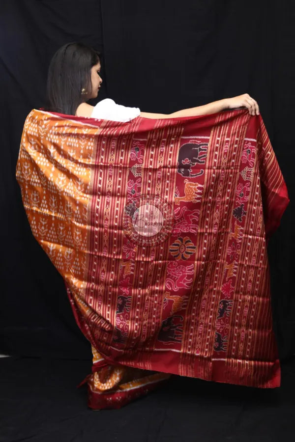 Golden Tribal Chitta Mulberry Silk Saree