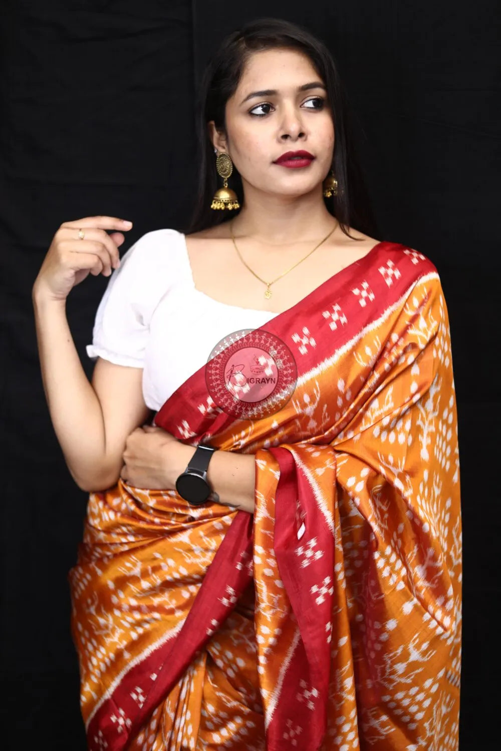 Golden Tribal Chitta Mulberry Silk Saree