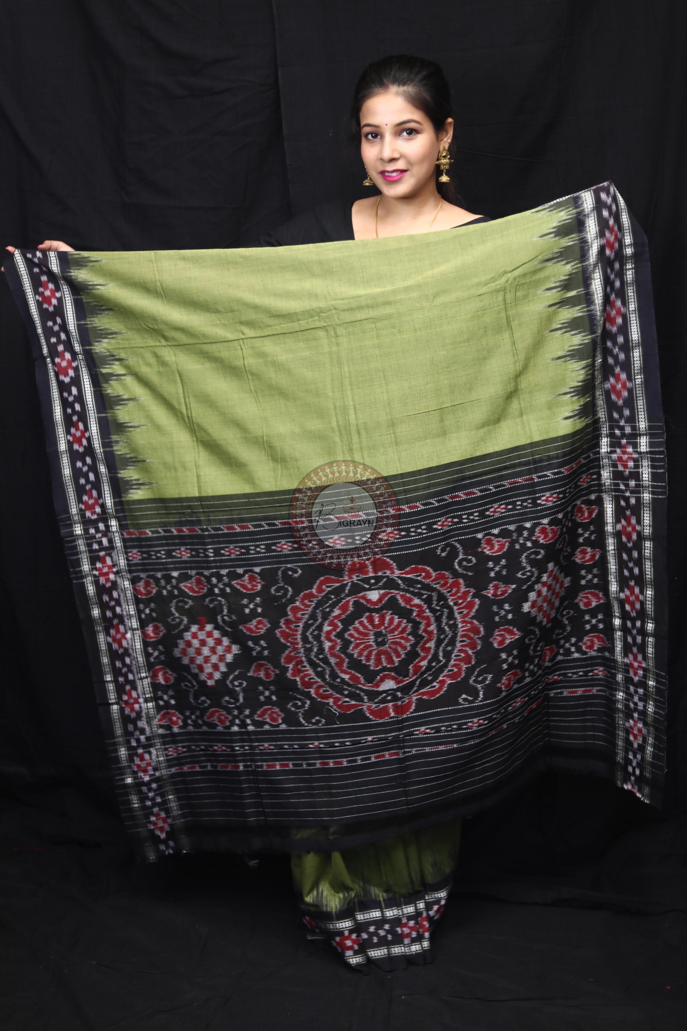 Mehndi Black Rekha Pasapali Khandua Cotton Saree