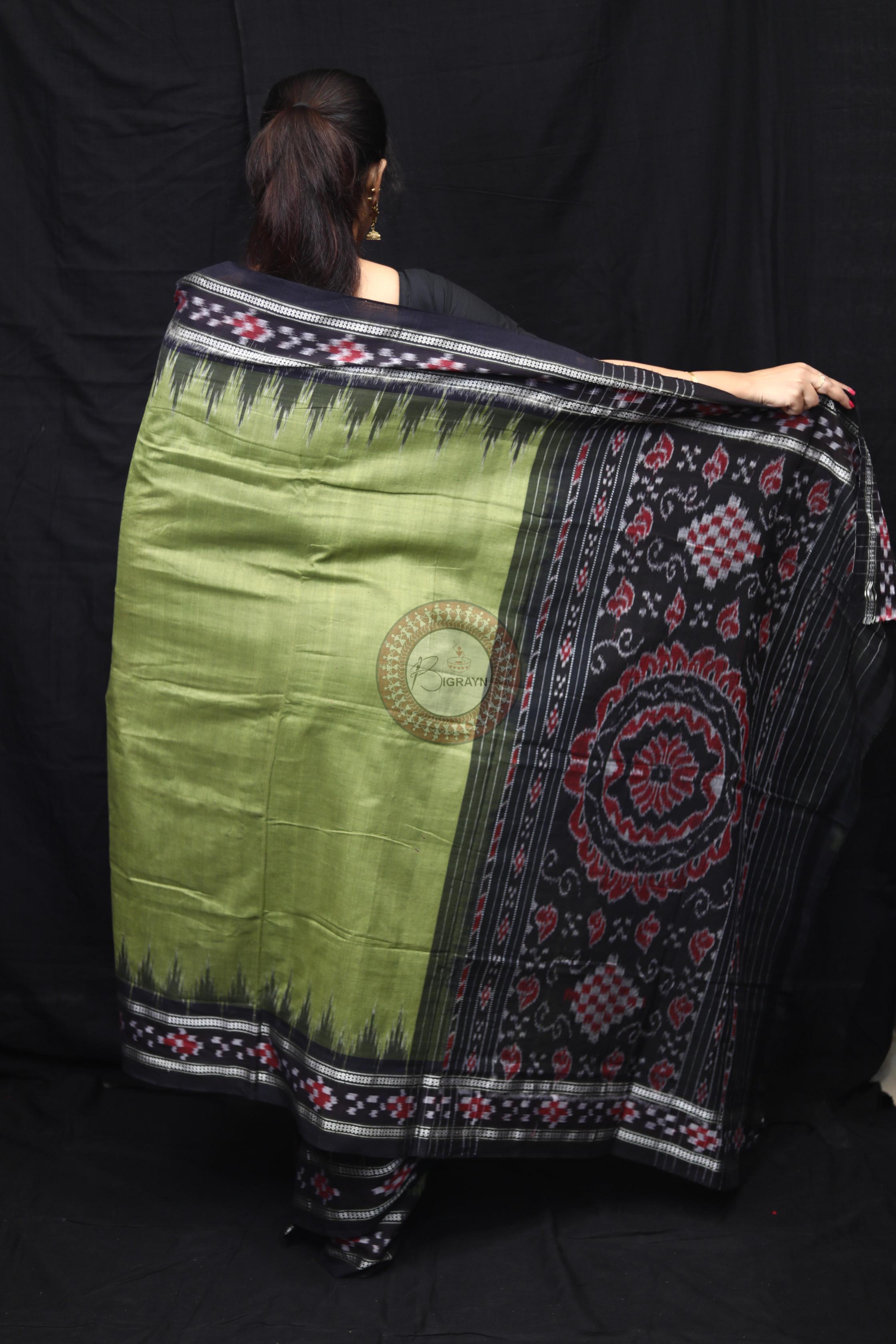 Mehndi Black Rekha Pasapali Khandua Cotton Saree