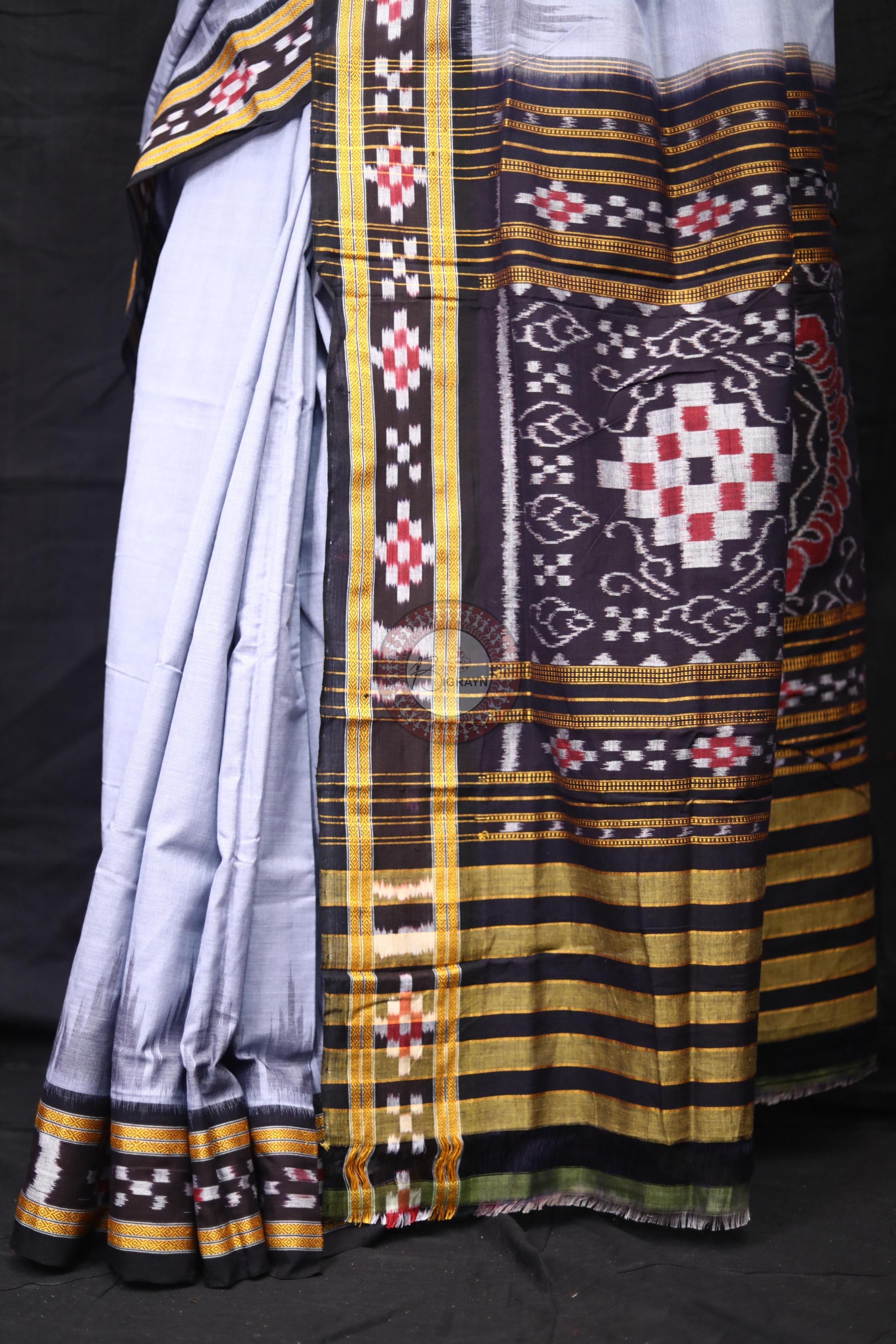 Grey Black Rekha Pasapali Khandua Cotton Saree