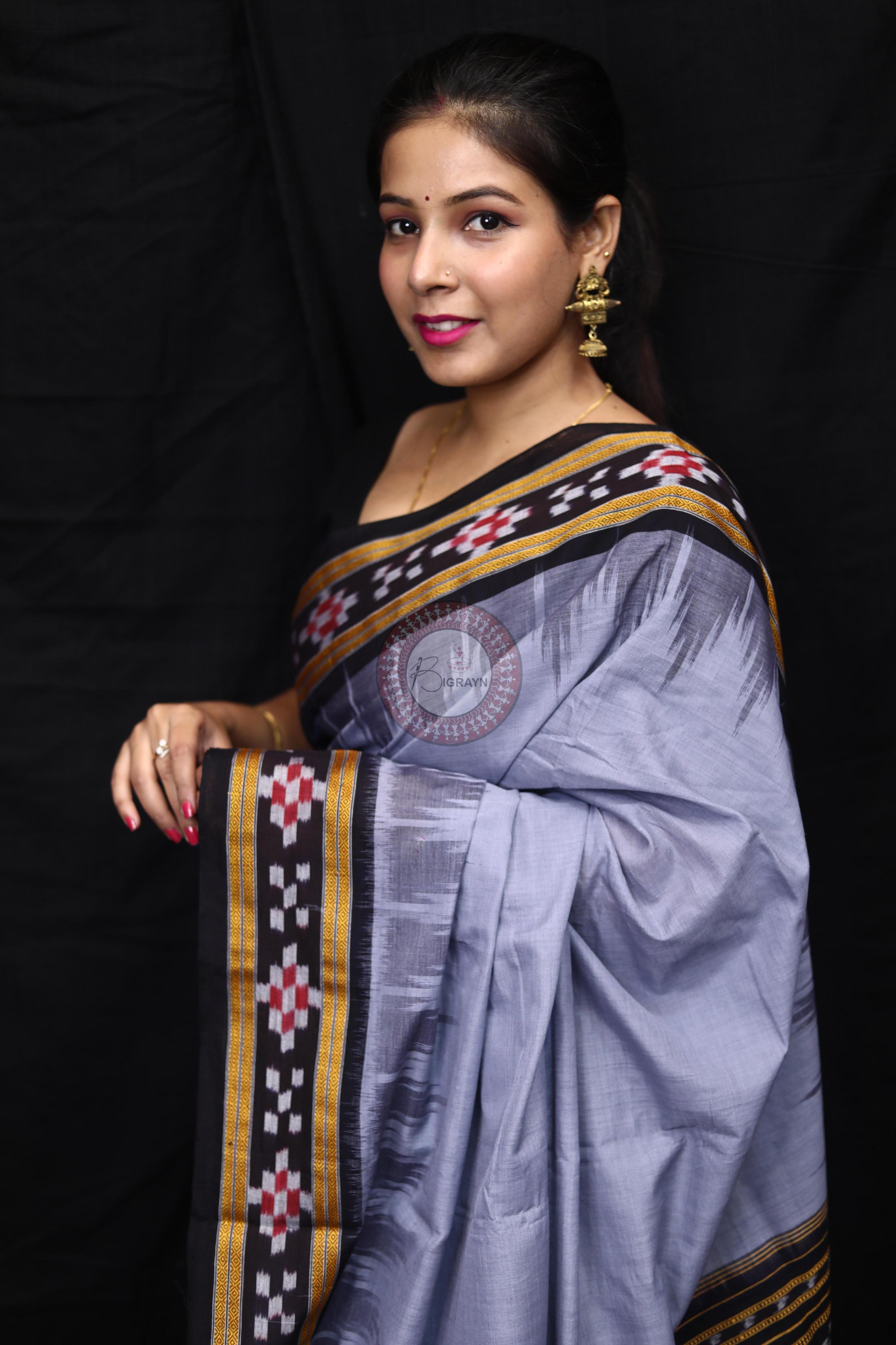 Grey Black Rekha Pasapali Khandua Cotton Saree