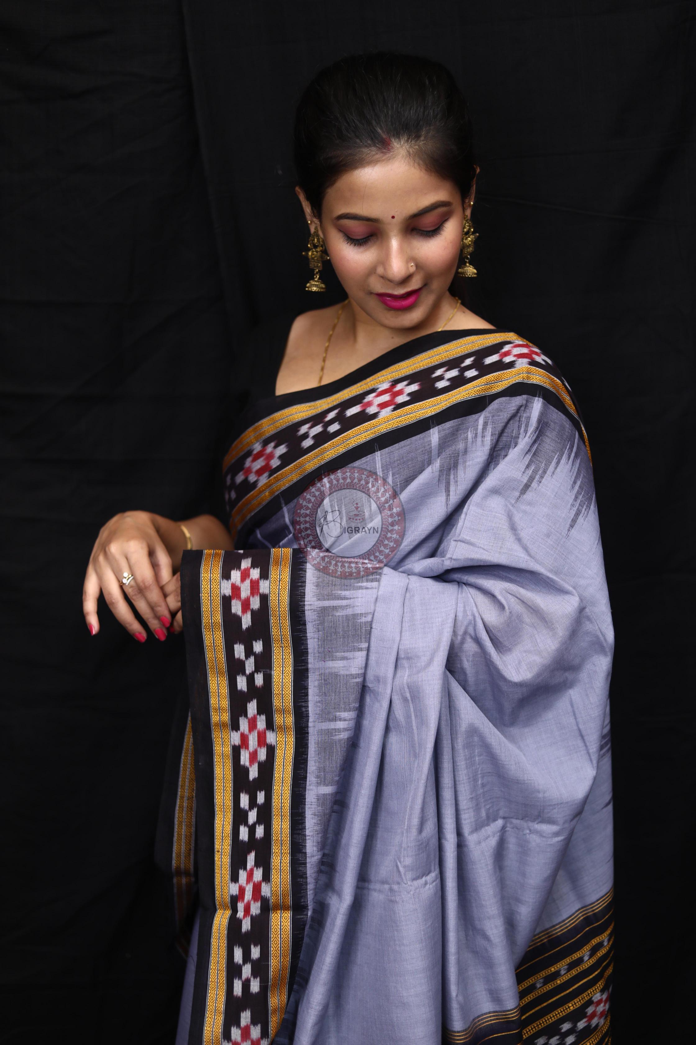 Grey Black Rekha Pasapali Khandua Cotton Saree