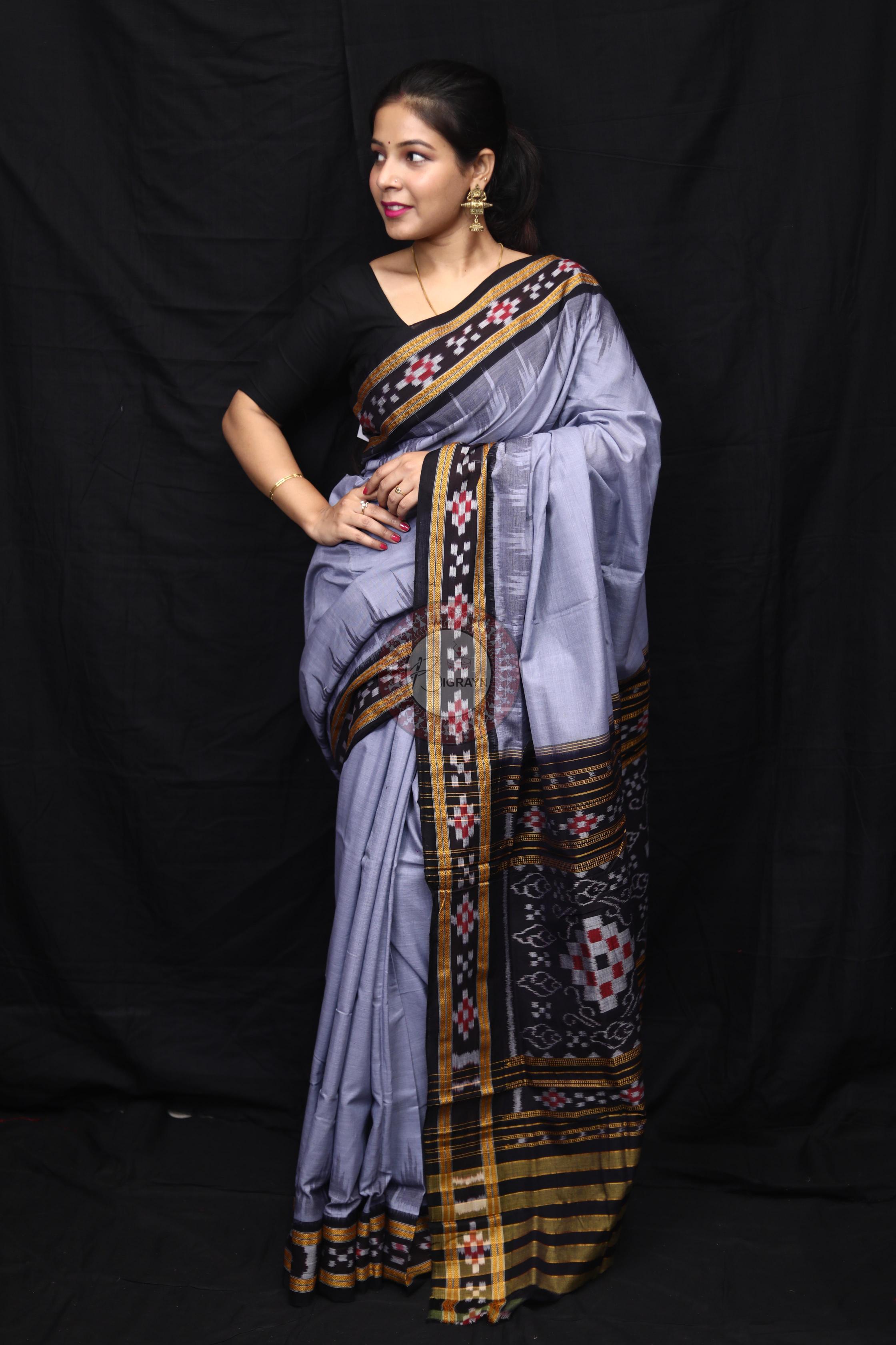 Grey Black Rekha Pasapali Khandua Cotton Saree