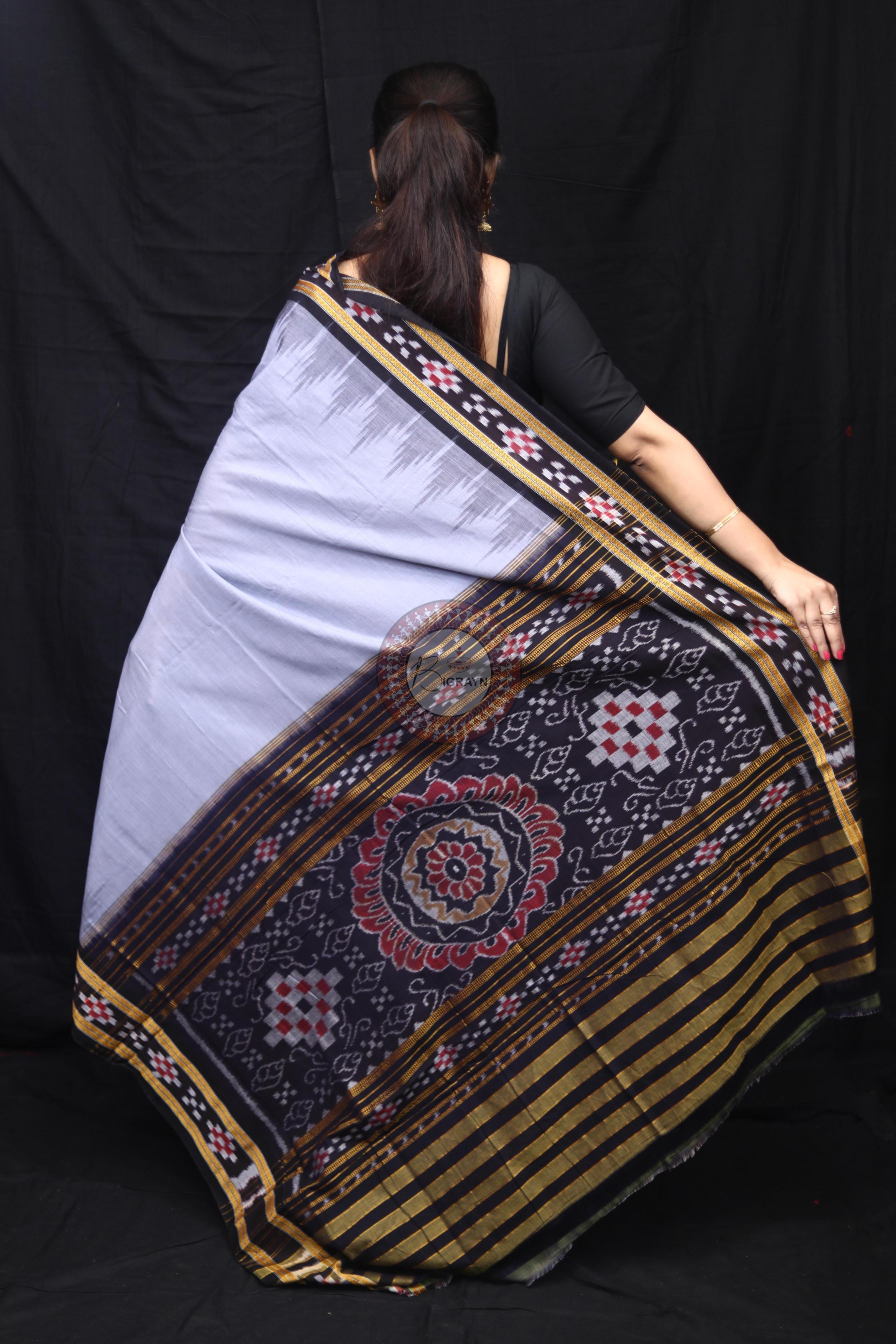 Grey Black Rekha Pasapali Khandua Cotton Saree