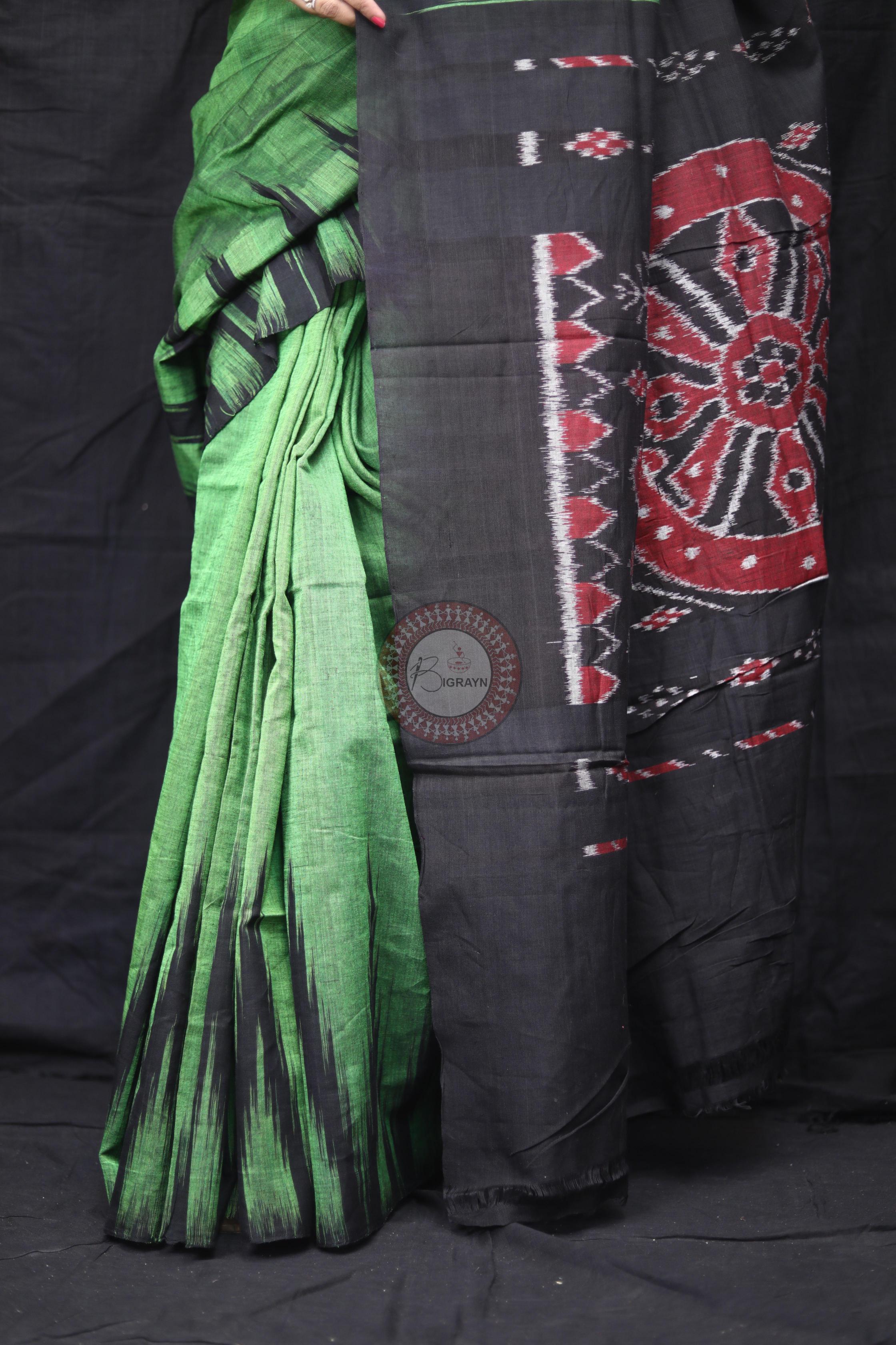Green Black Kargil Kumbha Cotton Saree