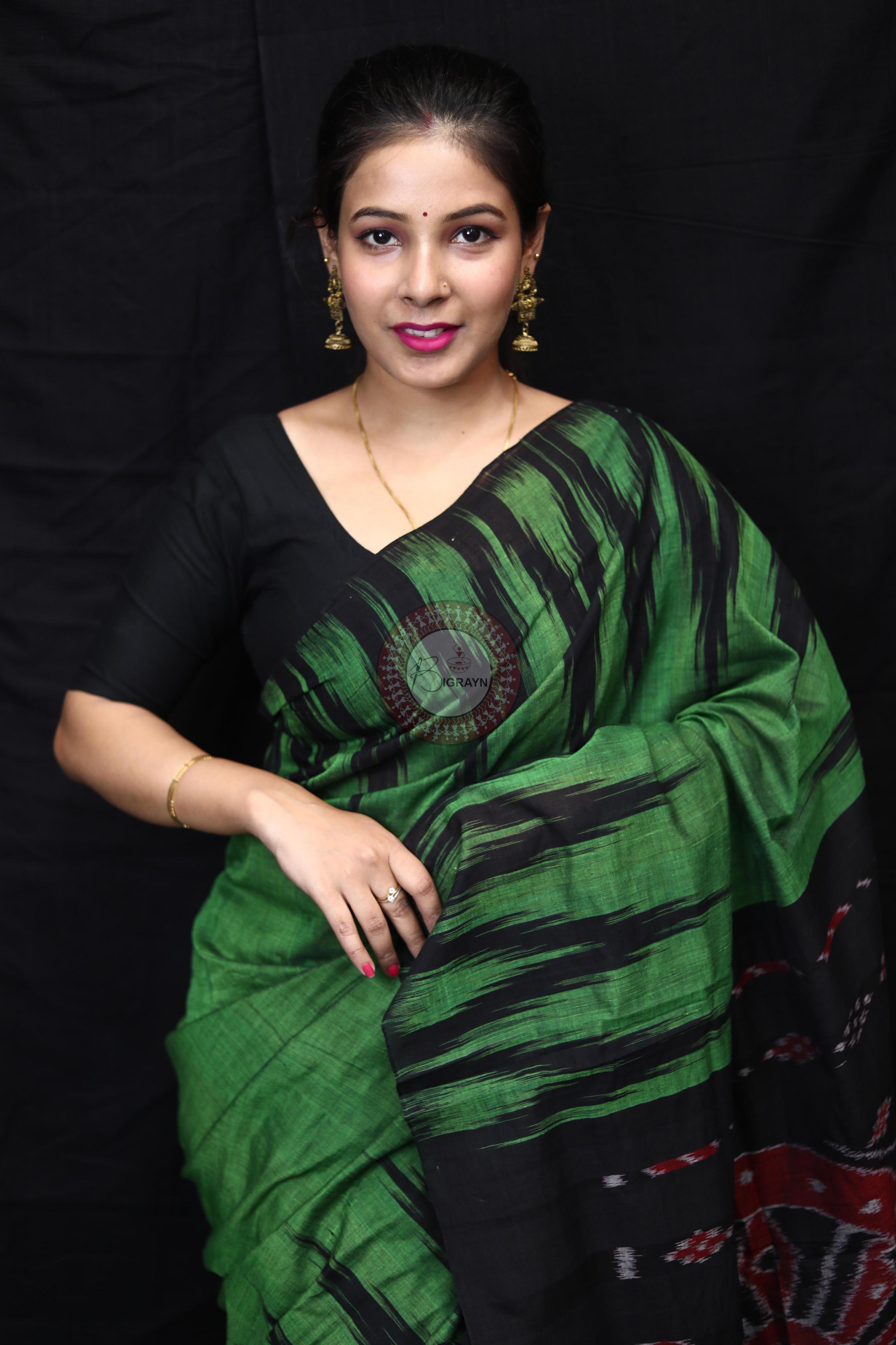 Green Black Kargil Kumbha Cotton Saree