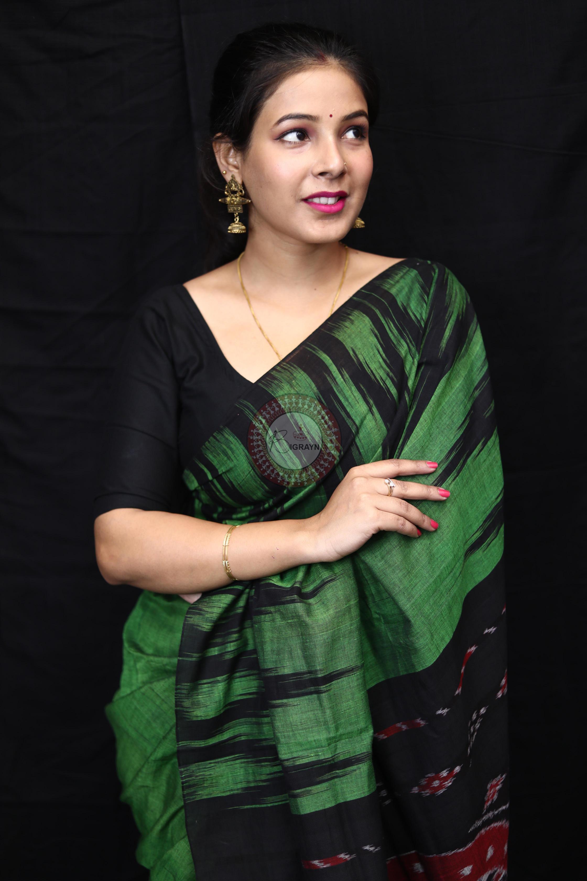 Green Black Kargil Kumbha Cotton Saree