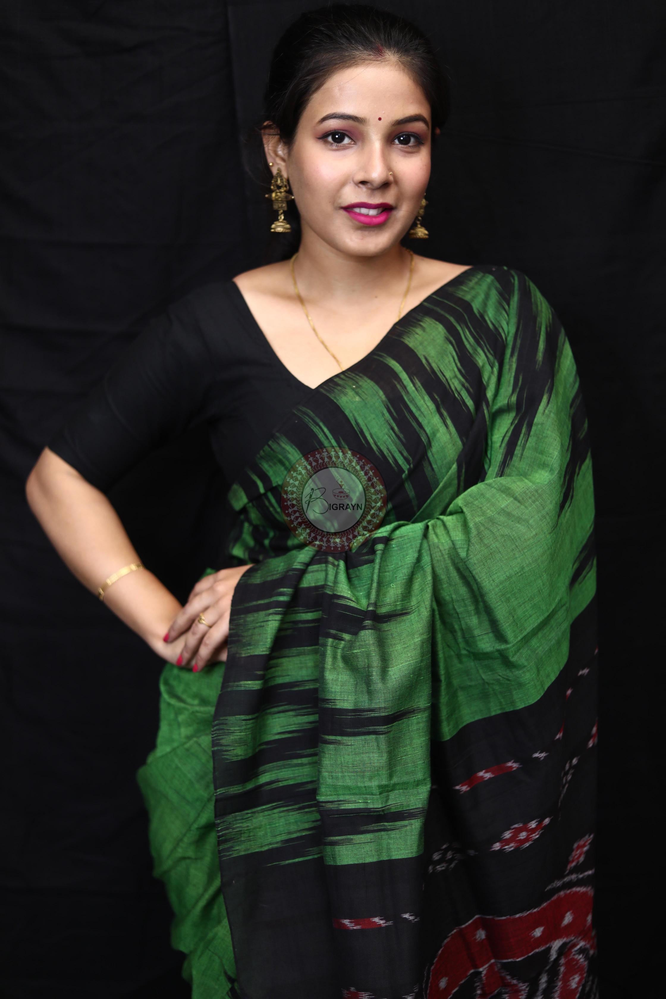 Green Black Kargil Kumbha Cotton Saree