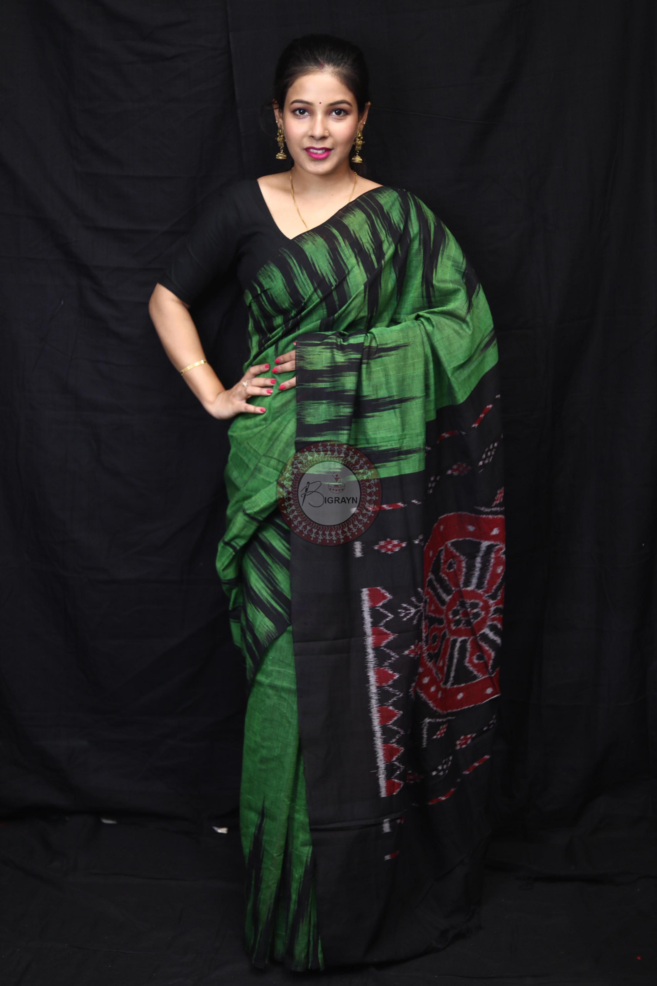 Green Black Kargil Kumbha Cotton Saree