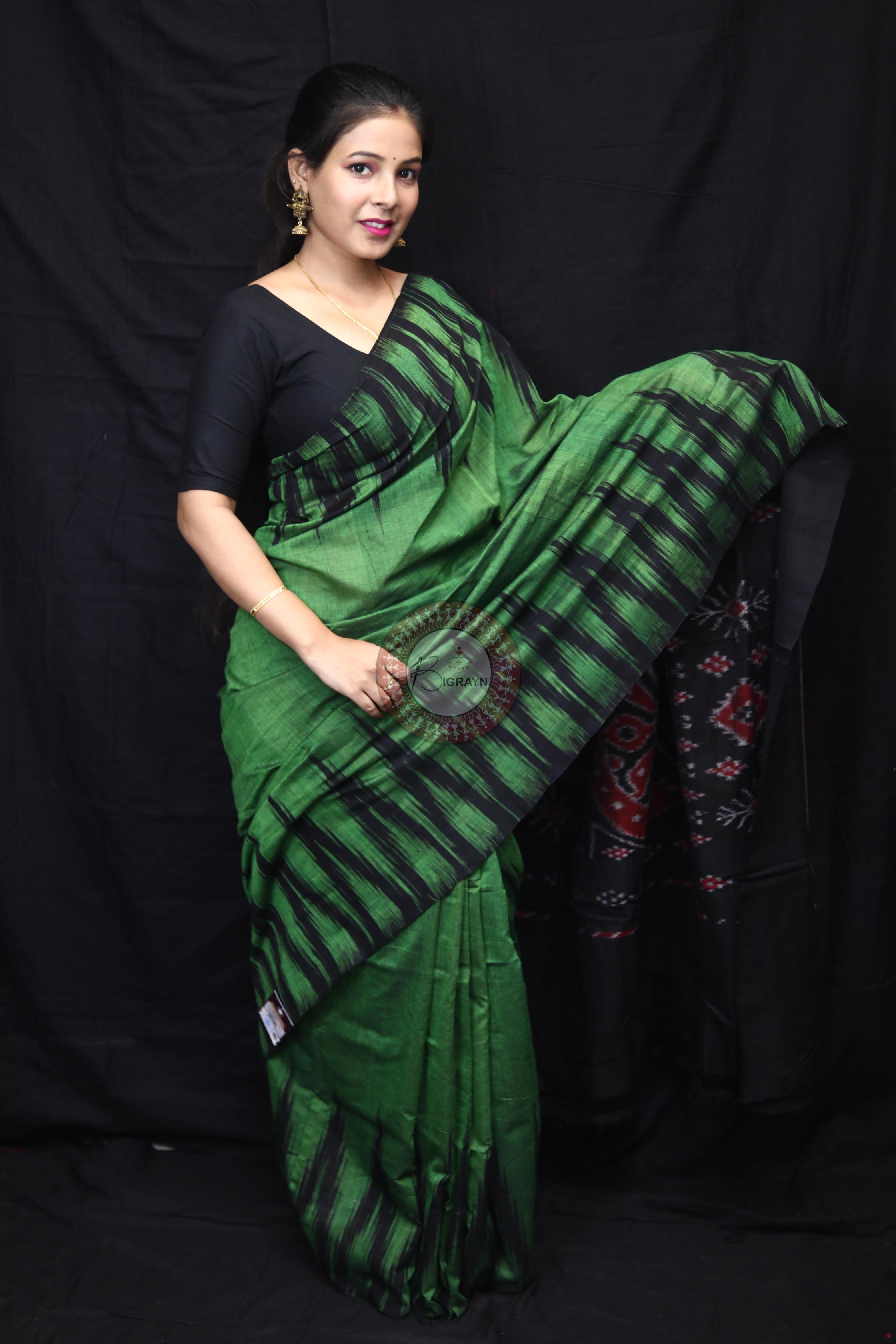 Green Black Kargil Kumbha Cotton Saree