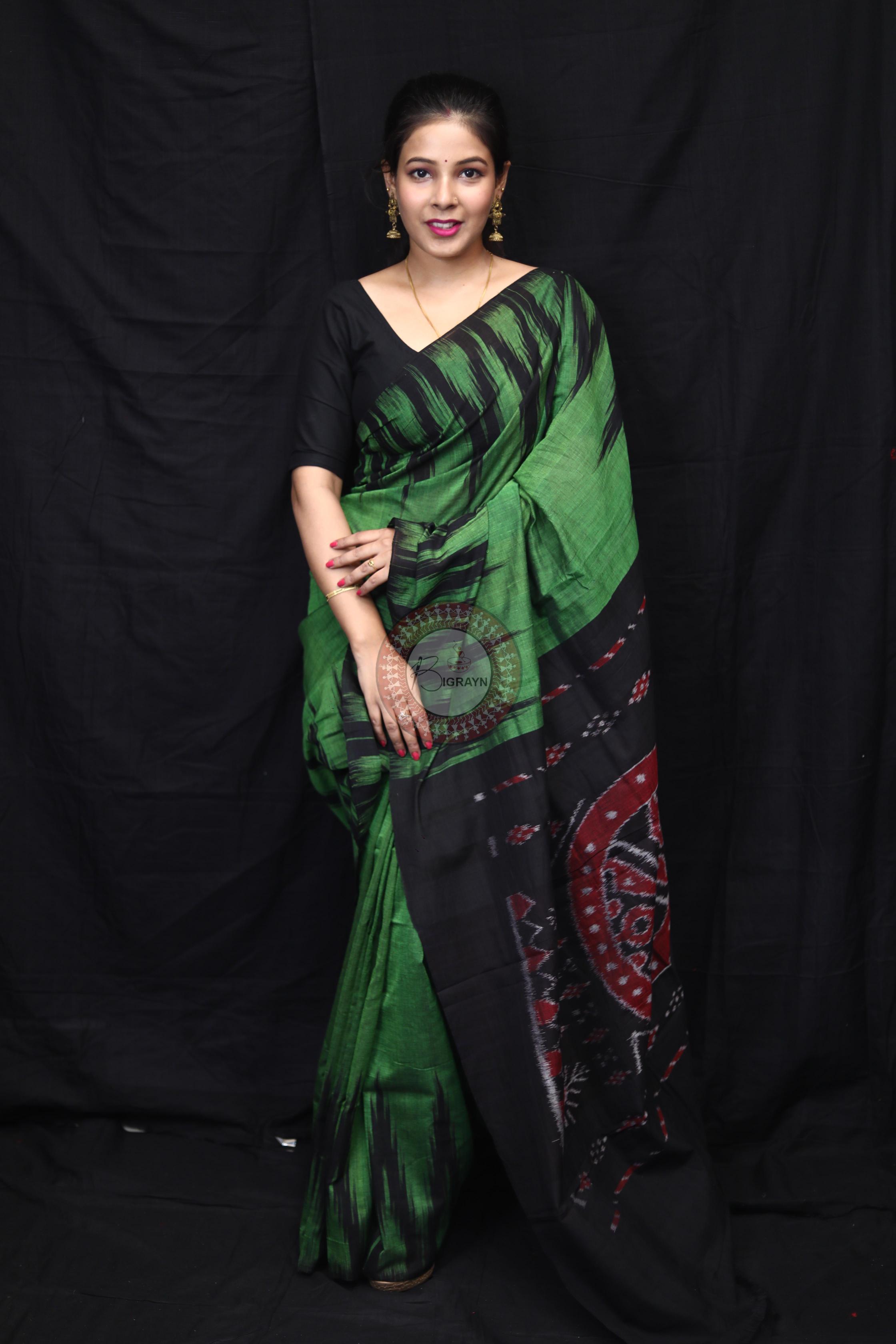 Green Black Kargil Kumbha Cotton Saree