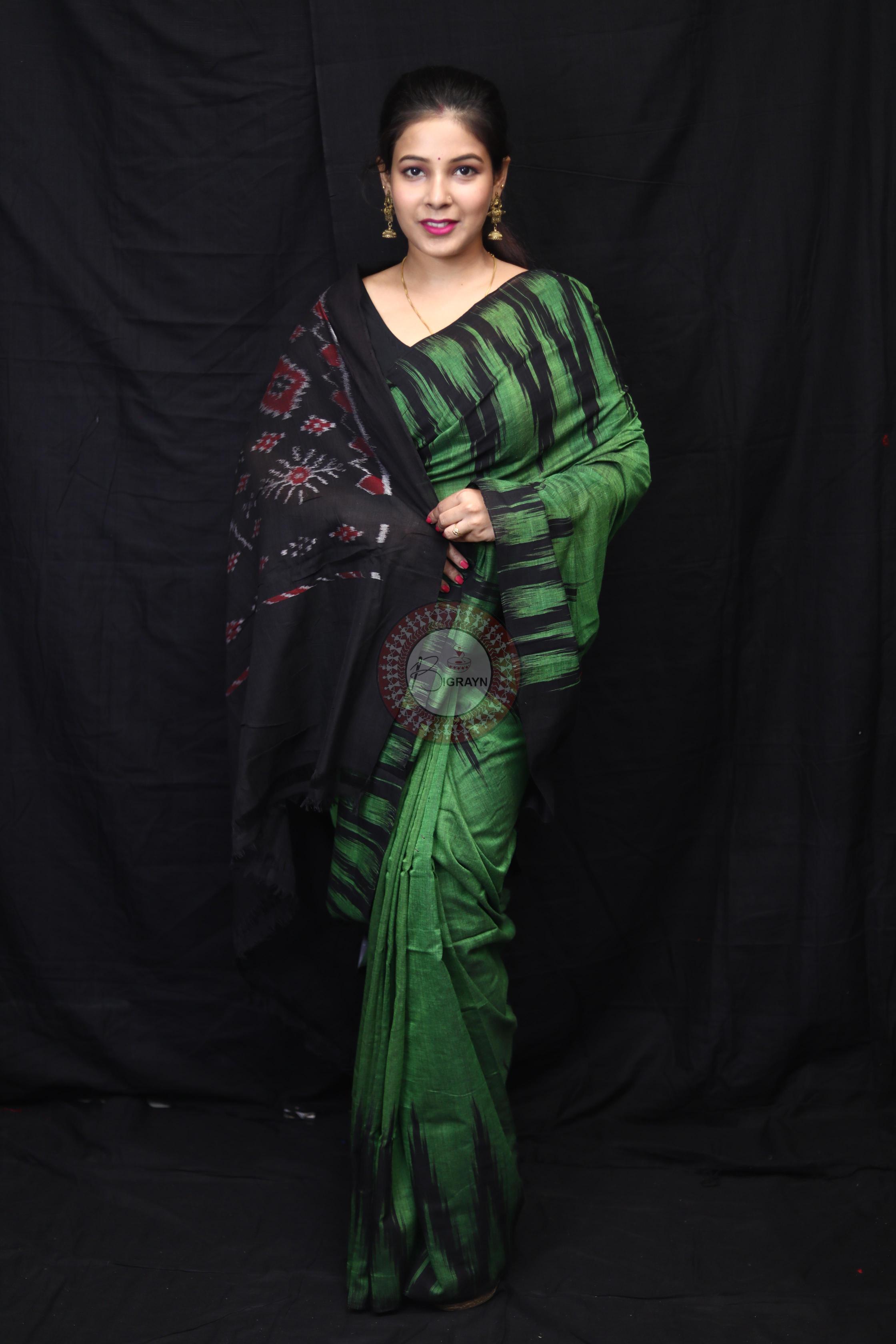 Green Black Kargil Kumbha Cotton Saree