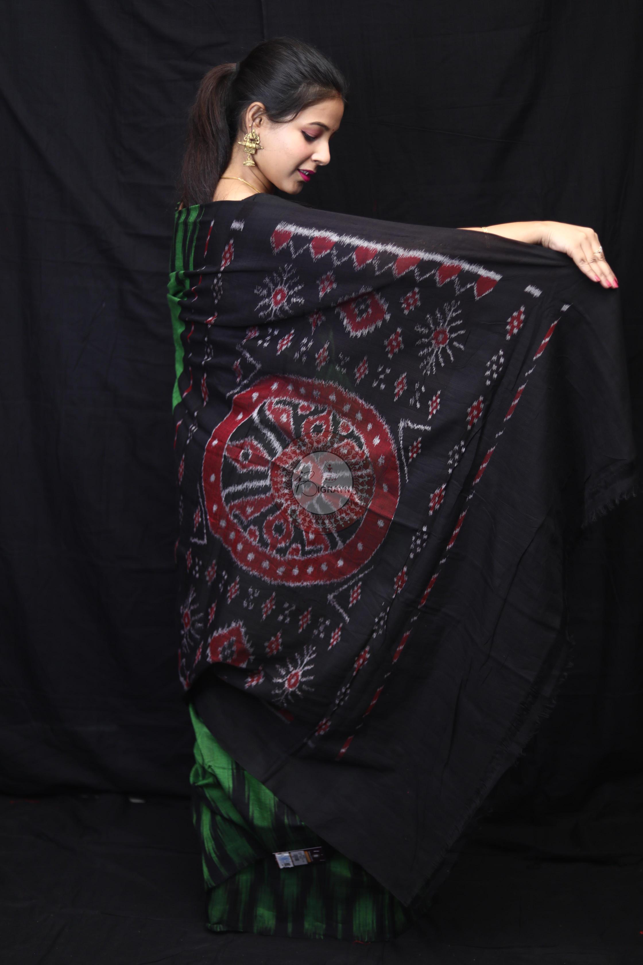 Green Black Kargil Kumbha Cotton Saree