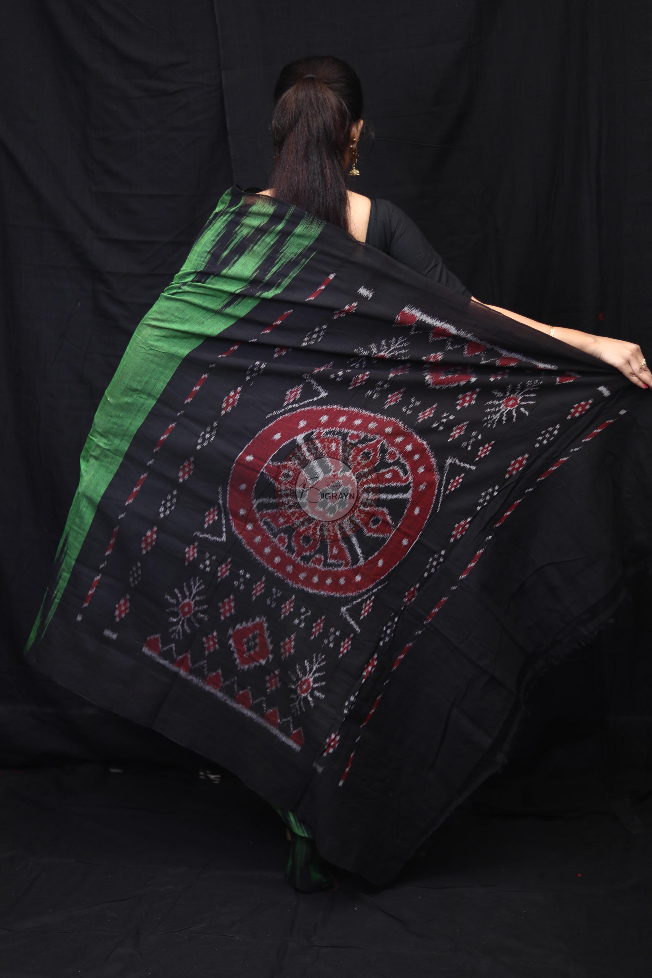 Green Black Kargil Kumbha Cotton Saree