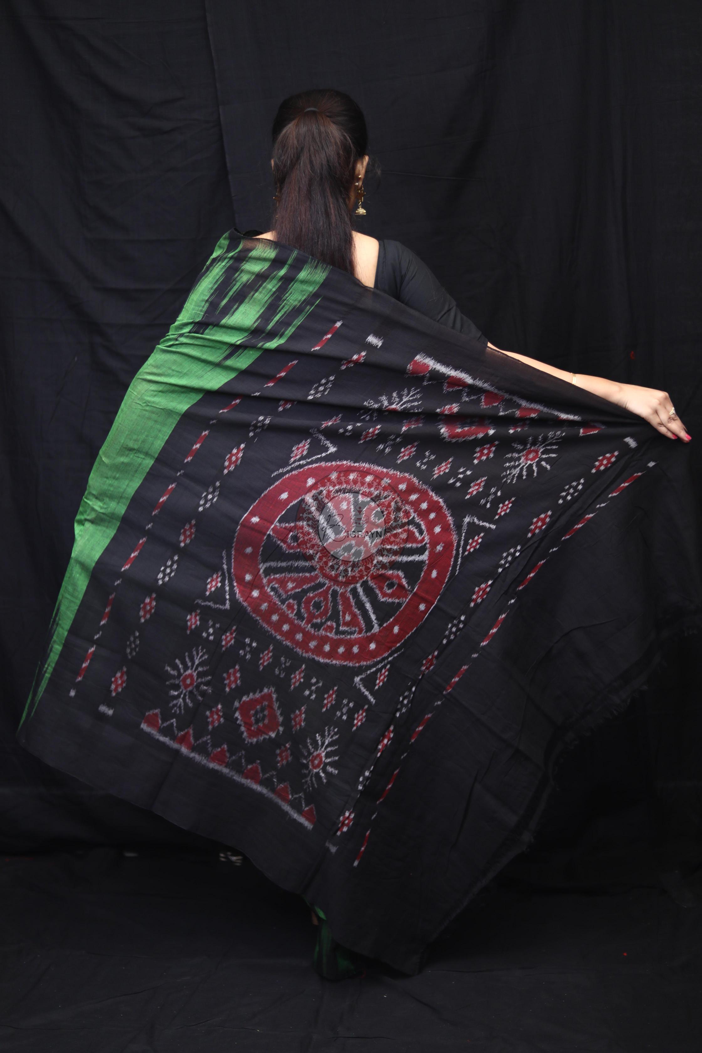 Green Black Kargil Kumbha Cotton Saree