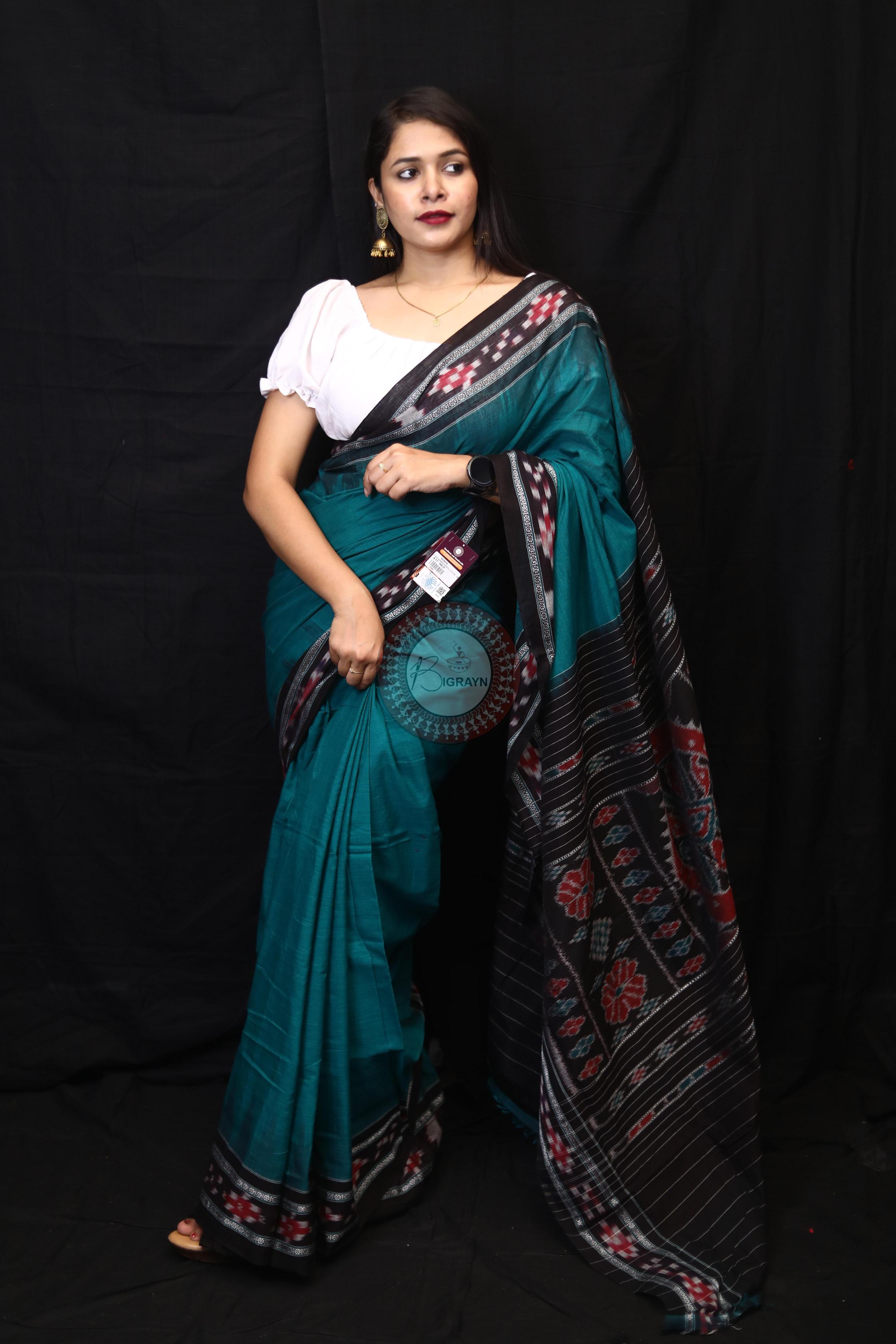 Sea Green Rekha Pasapali Khandua Cotton Saree