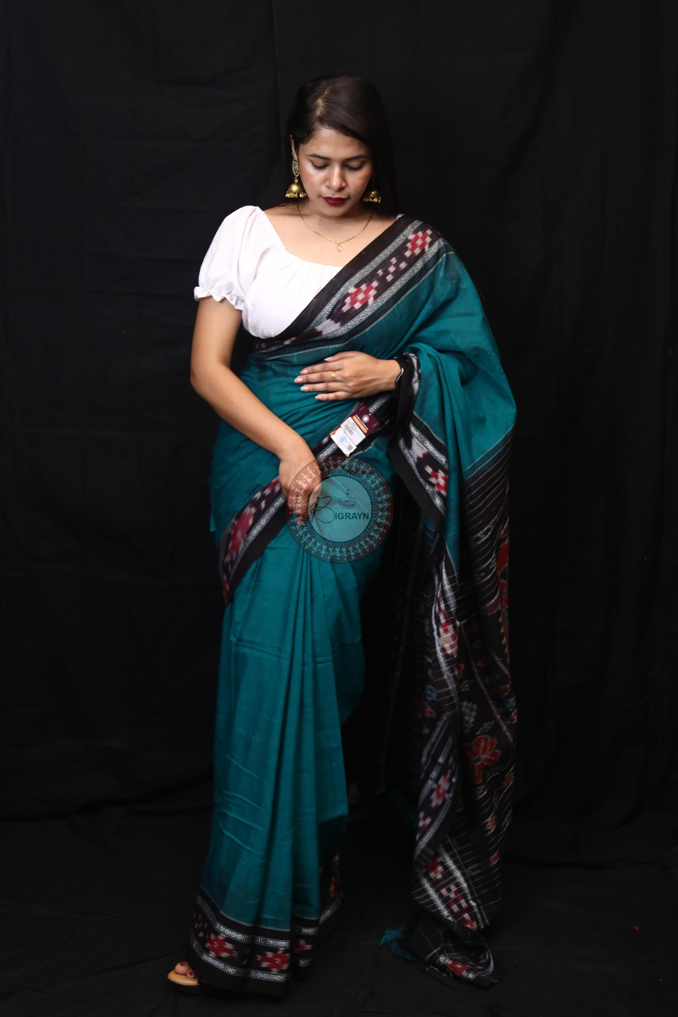 Sea Green Rekha Pasapali Khandua Cotton Saree