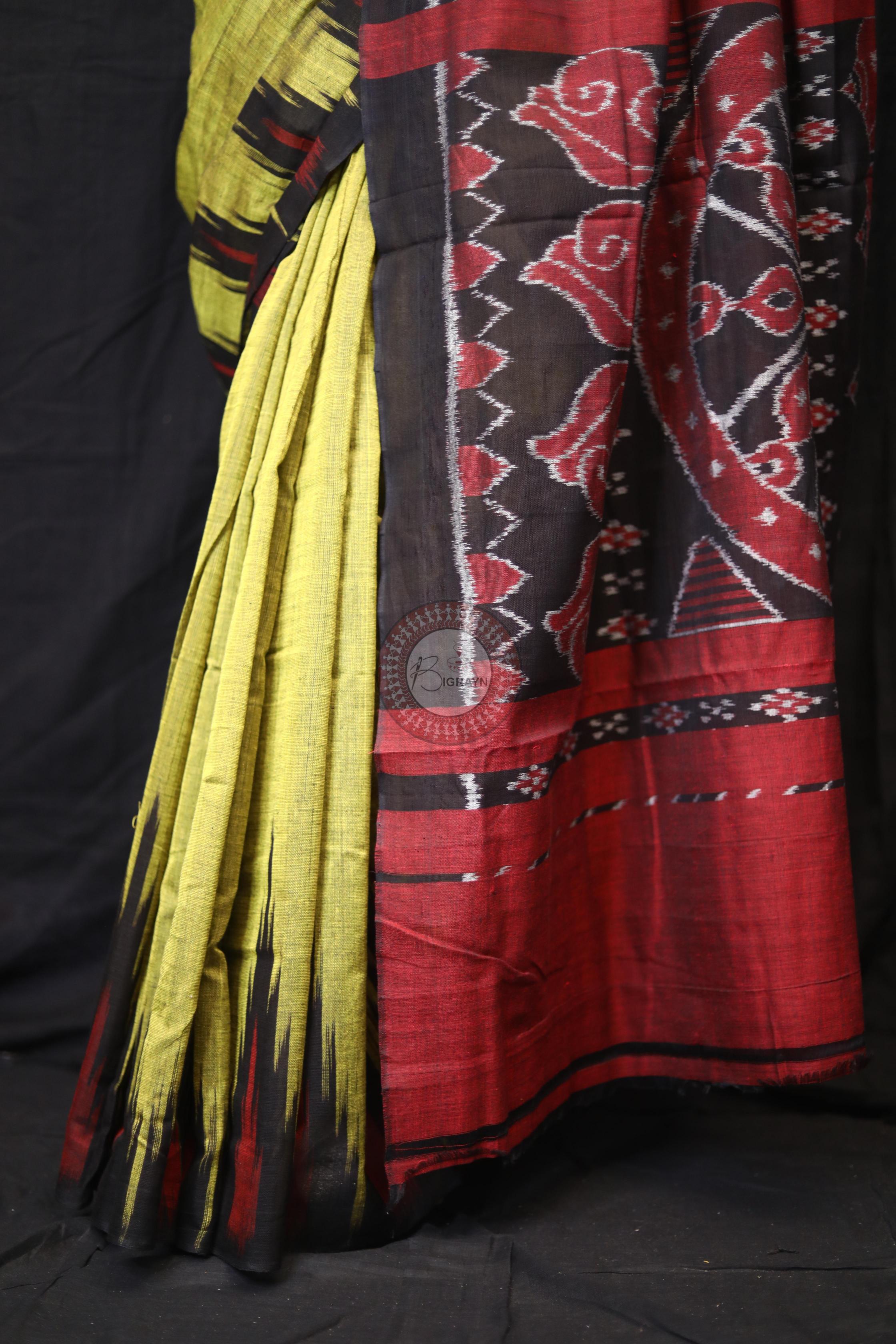 Mehndi Black Kargil Kumbha Cotton Saree