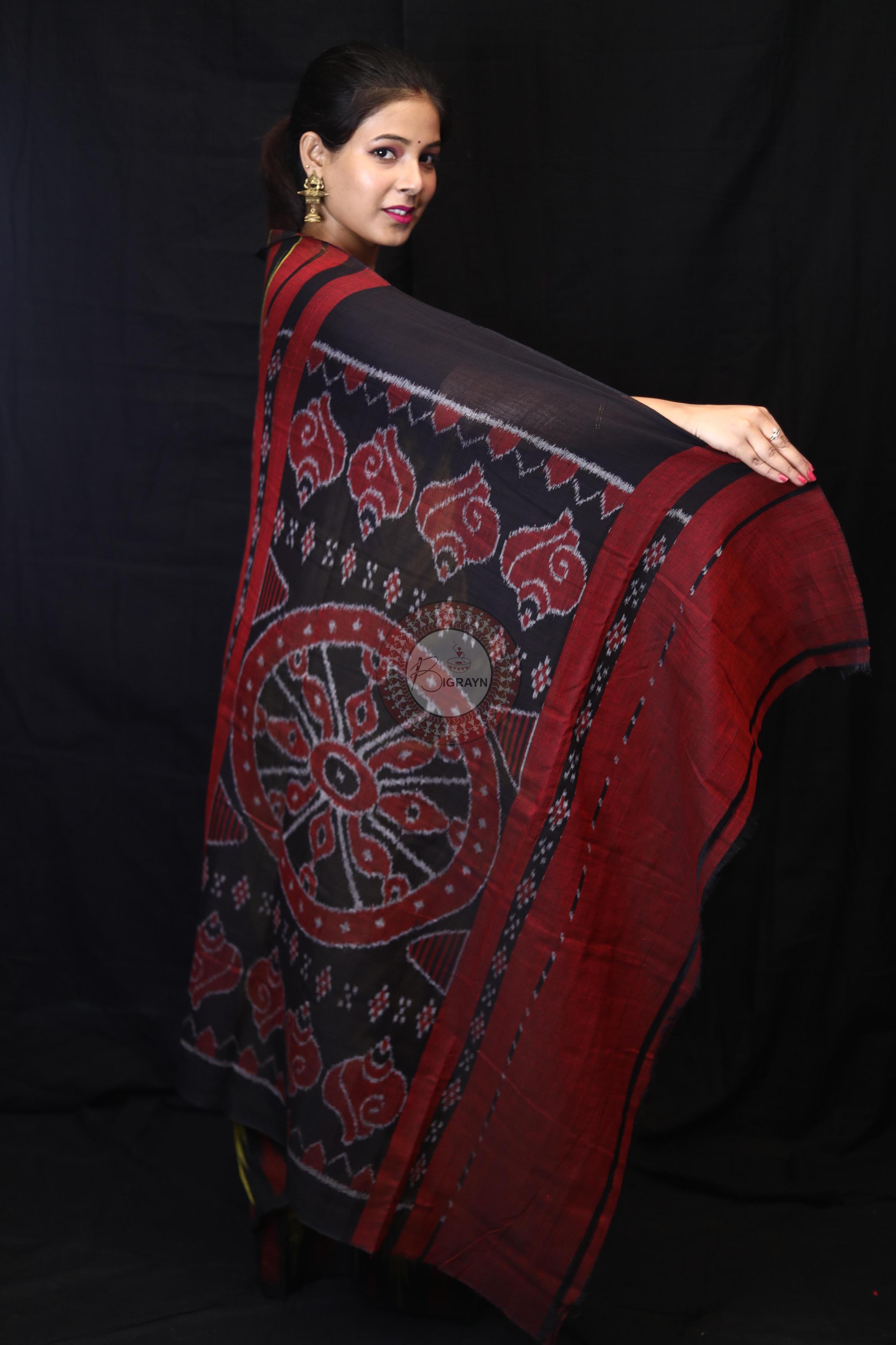 Mehndi Black Kargil Kumbha Cotton Saree