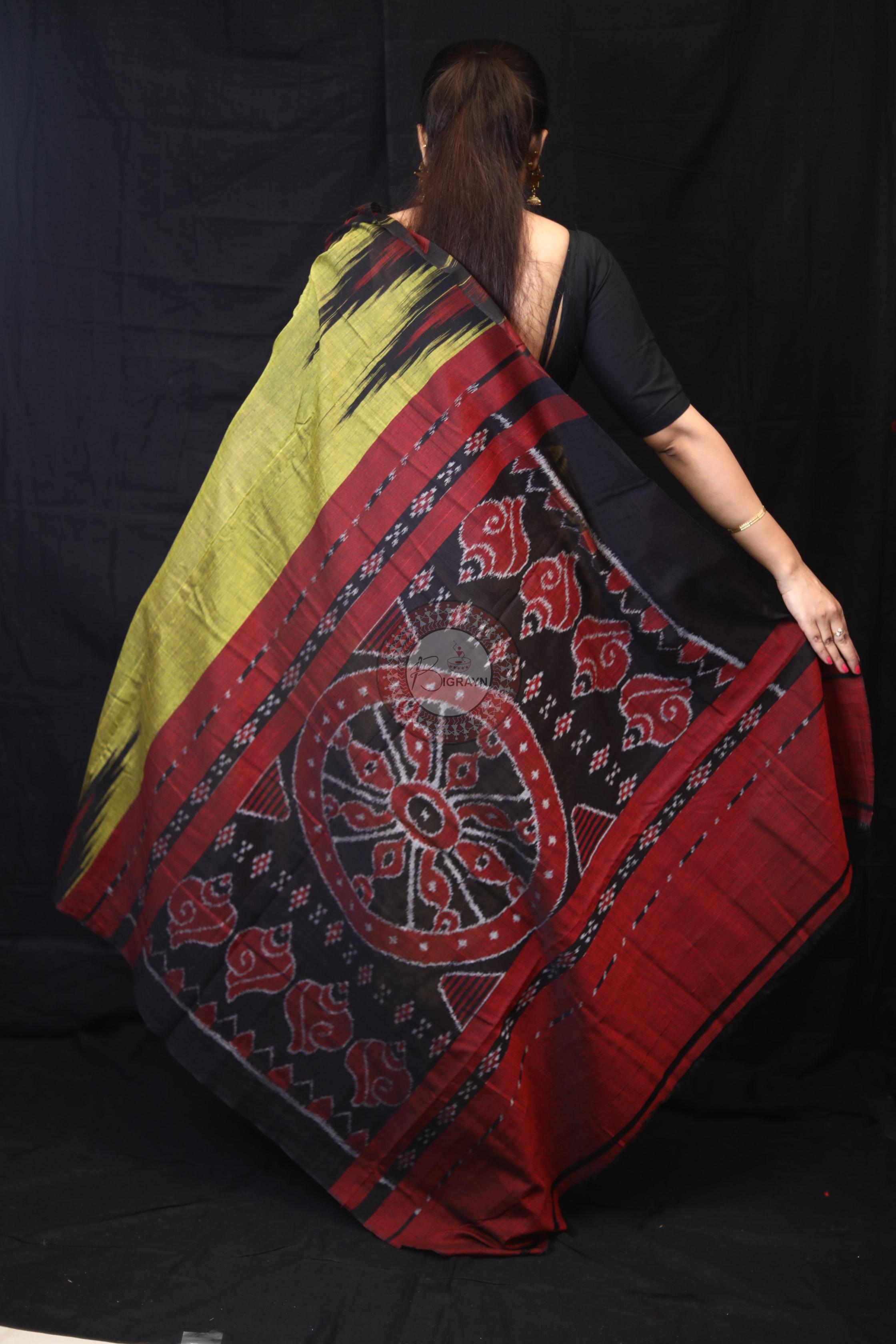 Mehndi Black Kargil Kumbha Cotton Saree